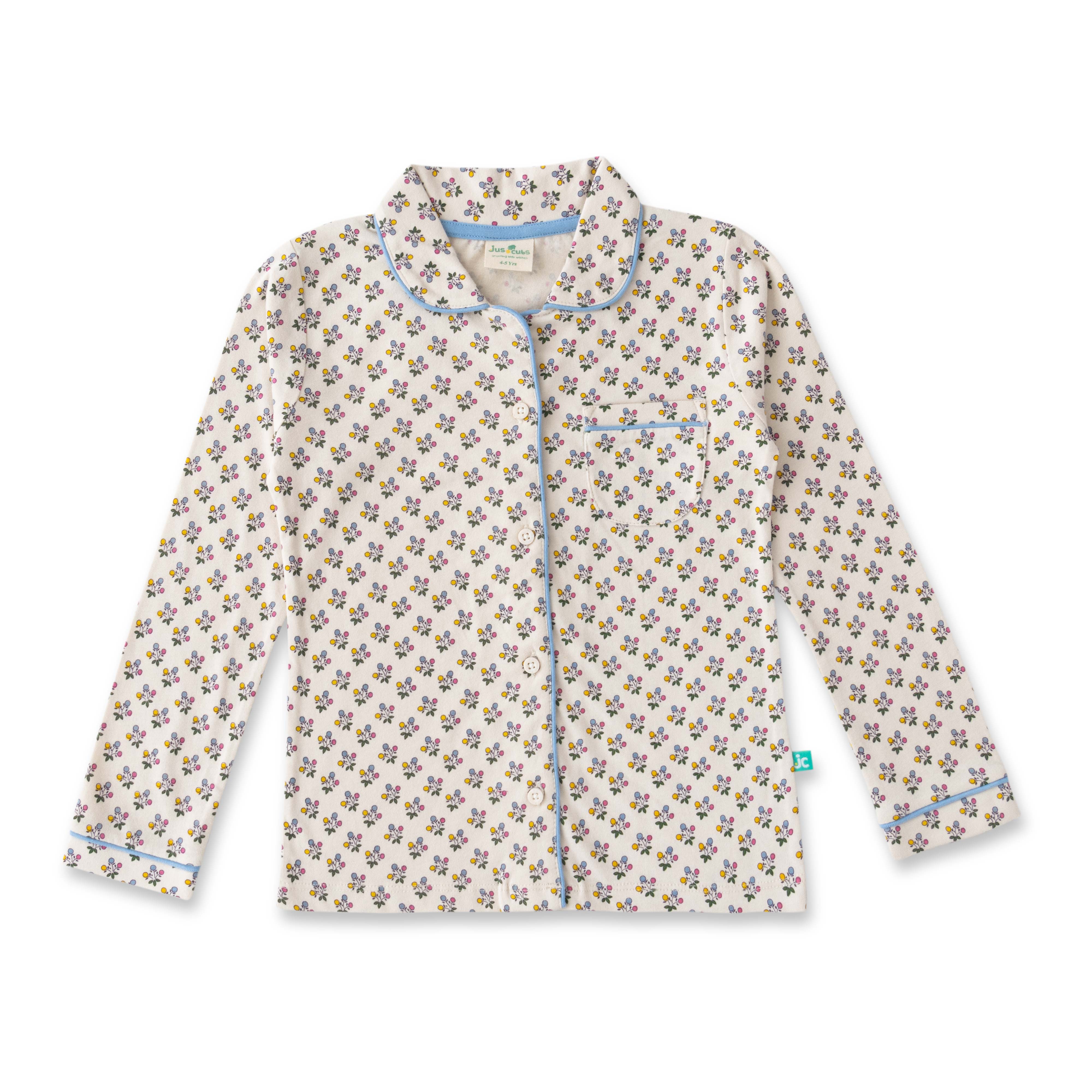 Girls' Floral Cotton Pajama Set – Long Sleeve & Full-Length Pants, Soft & Cozy Sleepwear