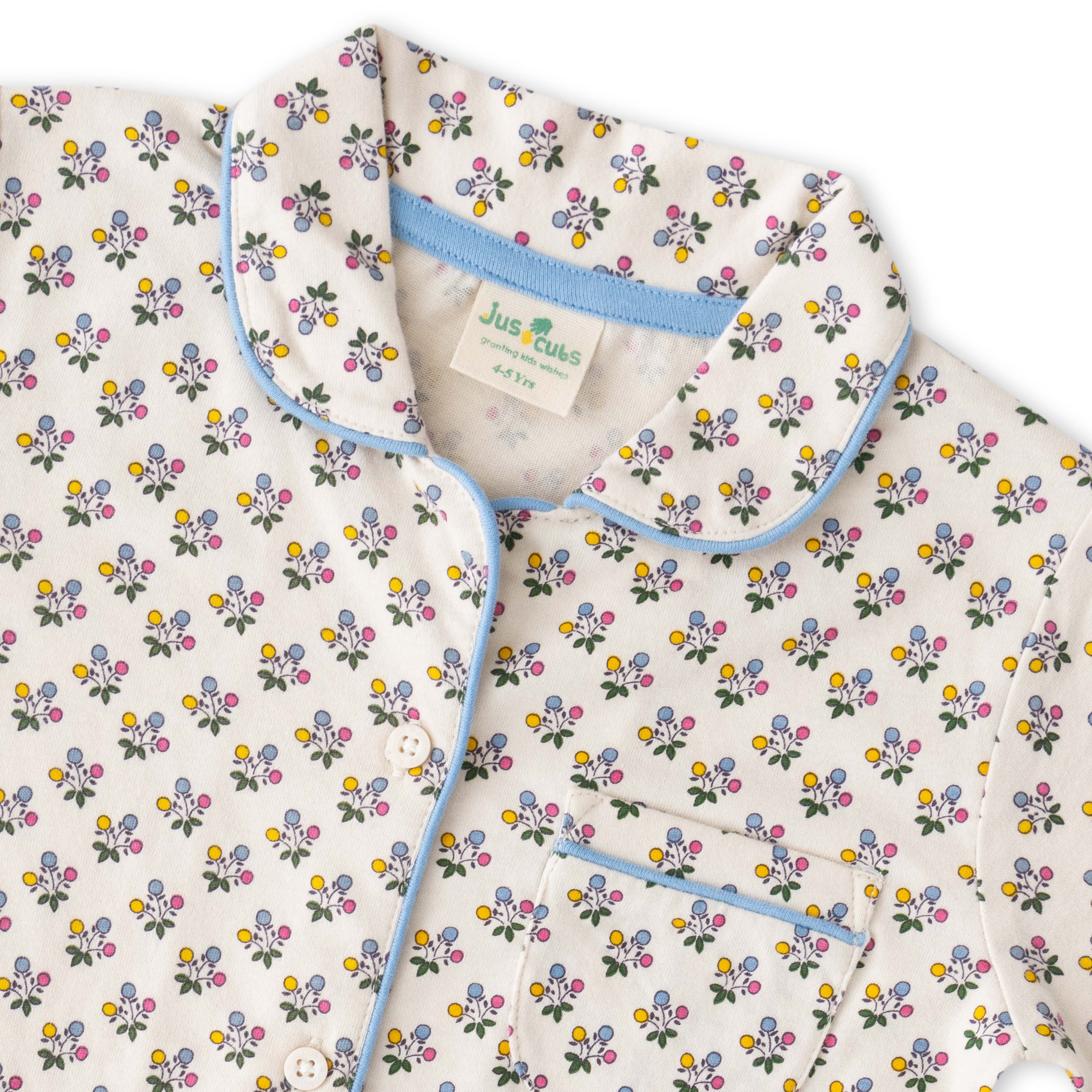 Girls' Floral Cotton Pajama Set – Long Sleeve & Full-Length Pants, Soft & Cozy Sleepwear