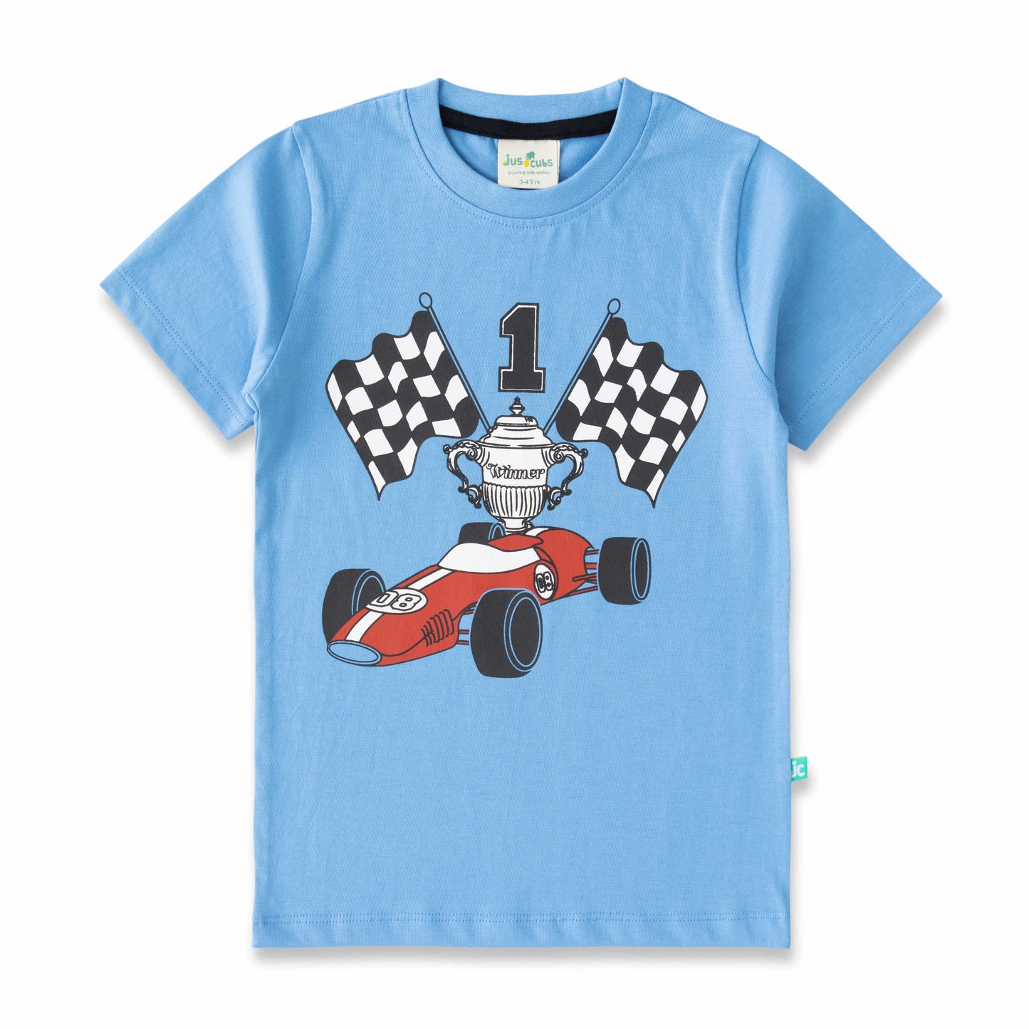 Boys' Racing Champion T-Shirt - Formula Car & Checkered Flags Print