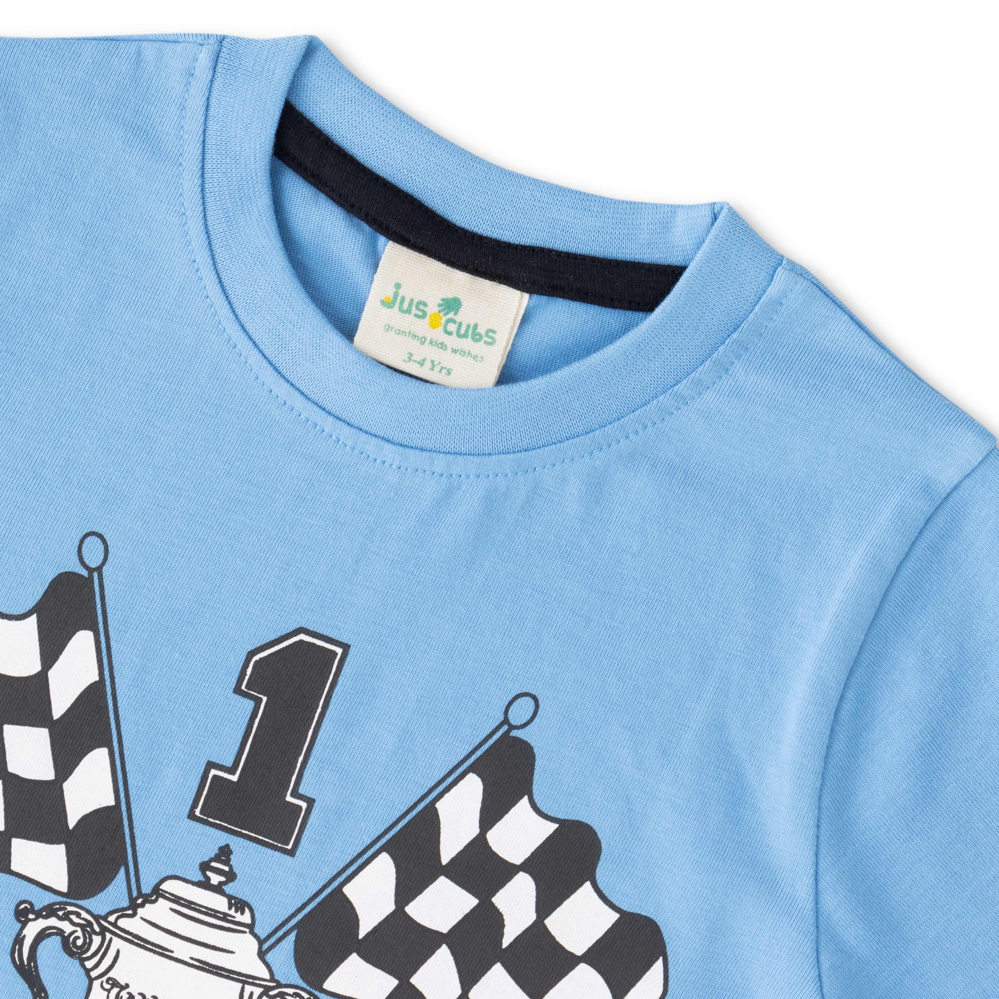 Boys' Racing Champion T-Shirt - Formula Car & Checkered Flags Print