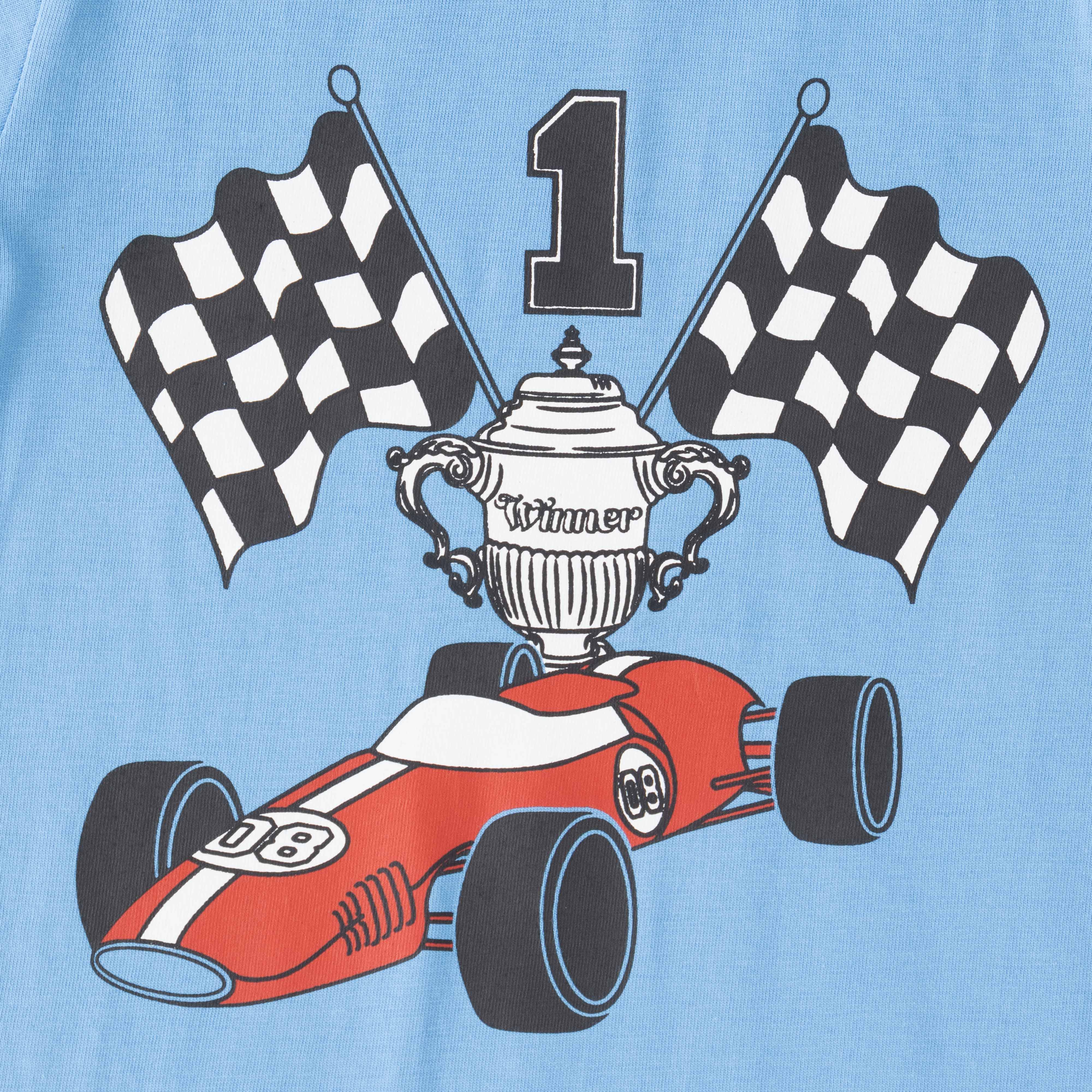 Boys' Racing Champion T-Shirt - Formula Car & Checkered Flags Print