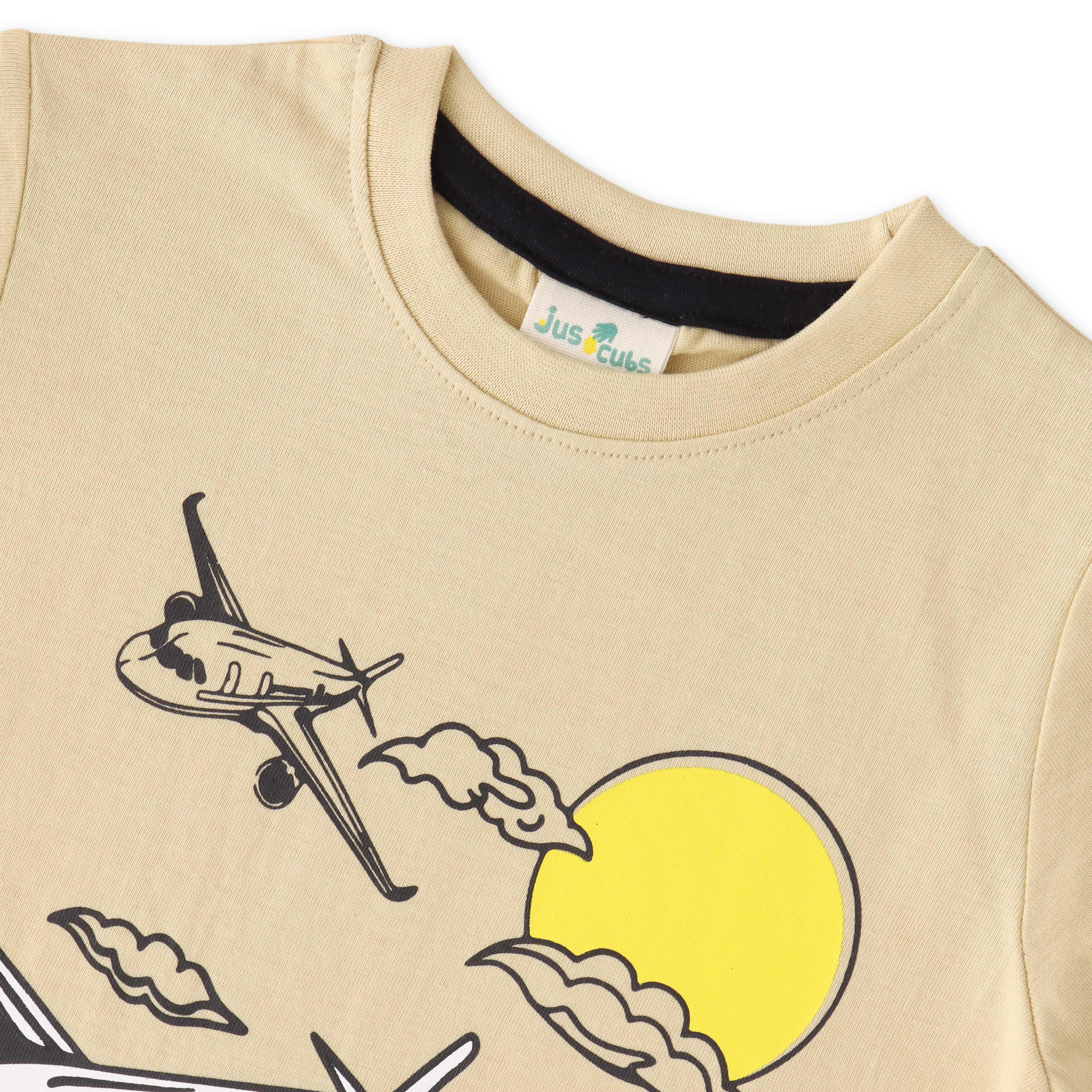Boys' Airplane Graphic T-Shirt - Beige Sky Adventure Print