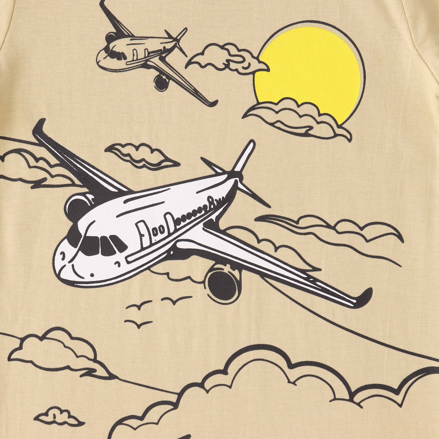 Boys' Airplane Graphic T-Shirt - Beige Sky Adventure Print