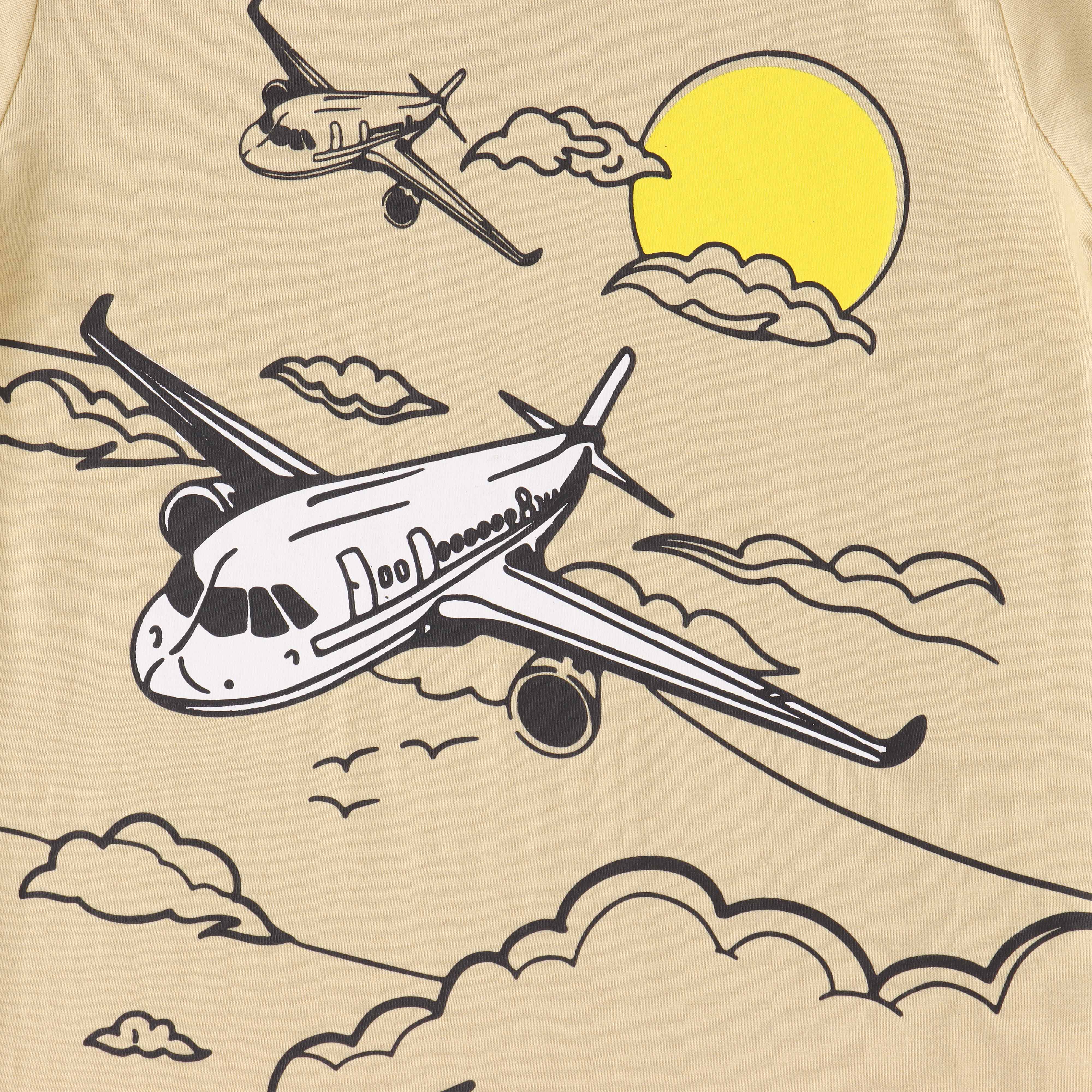Boys' Airplane Graphic T-Shirt - Beige Sky Adventure Print