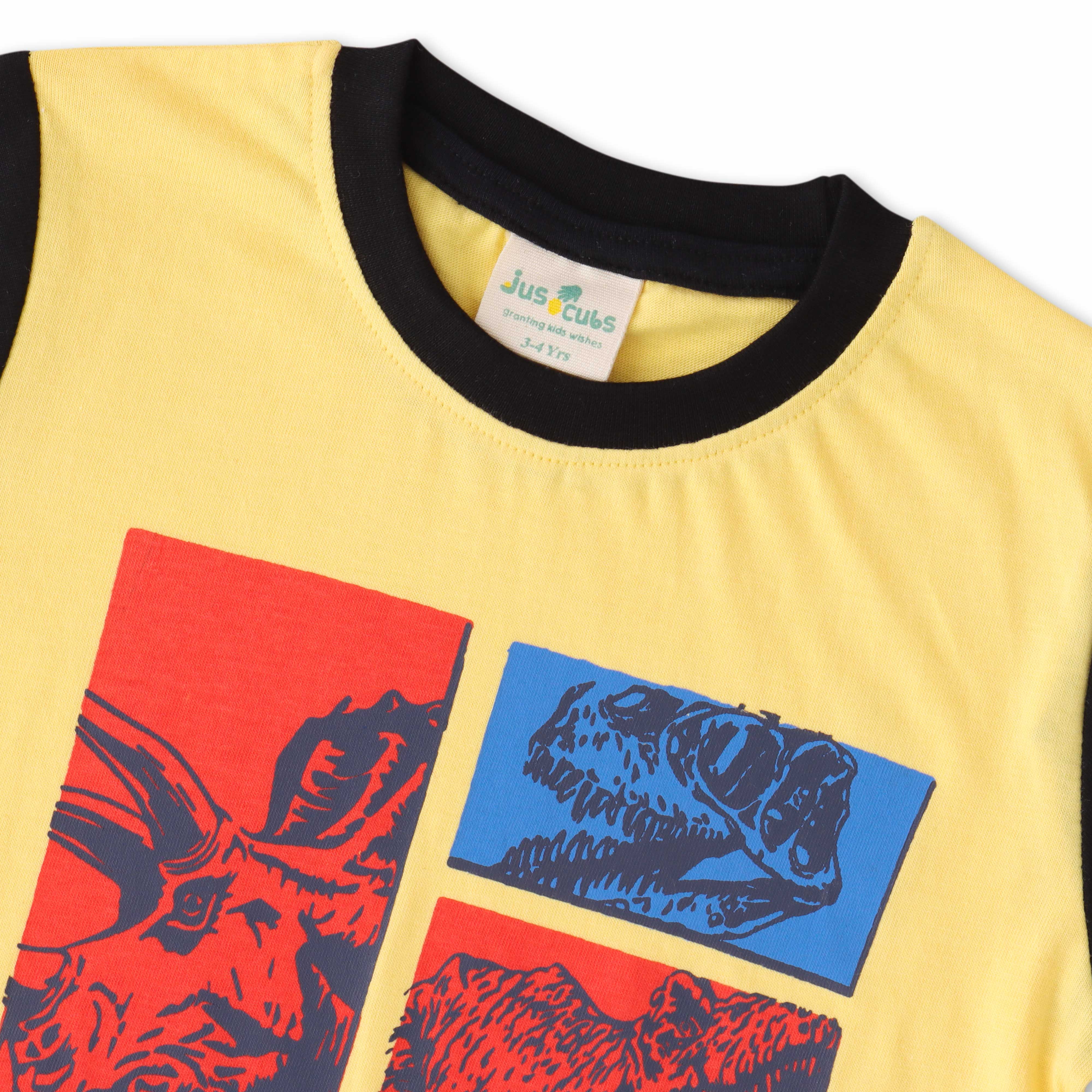 Boys' Dinosaur Fossil Graphic T-Shirt - Yellow & Black Sleeves