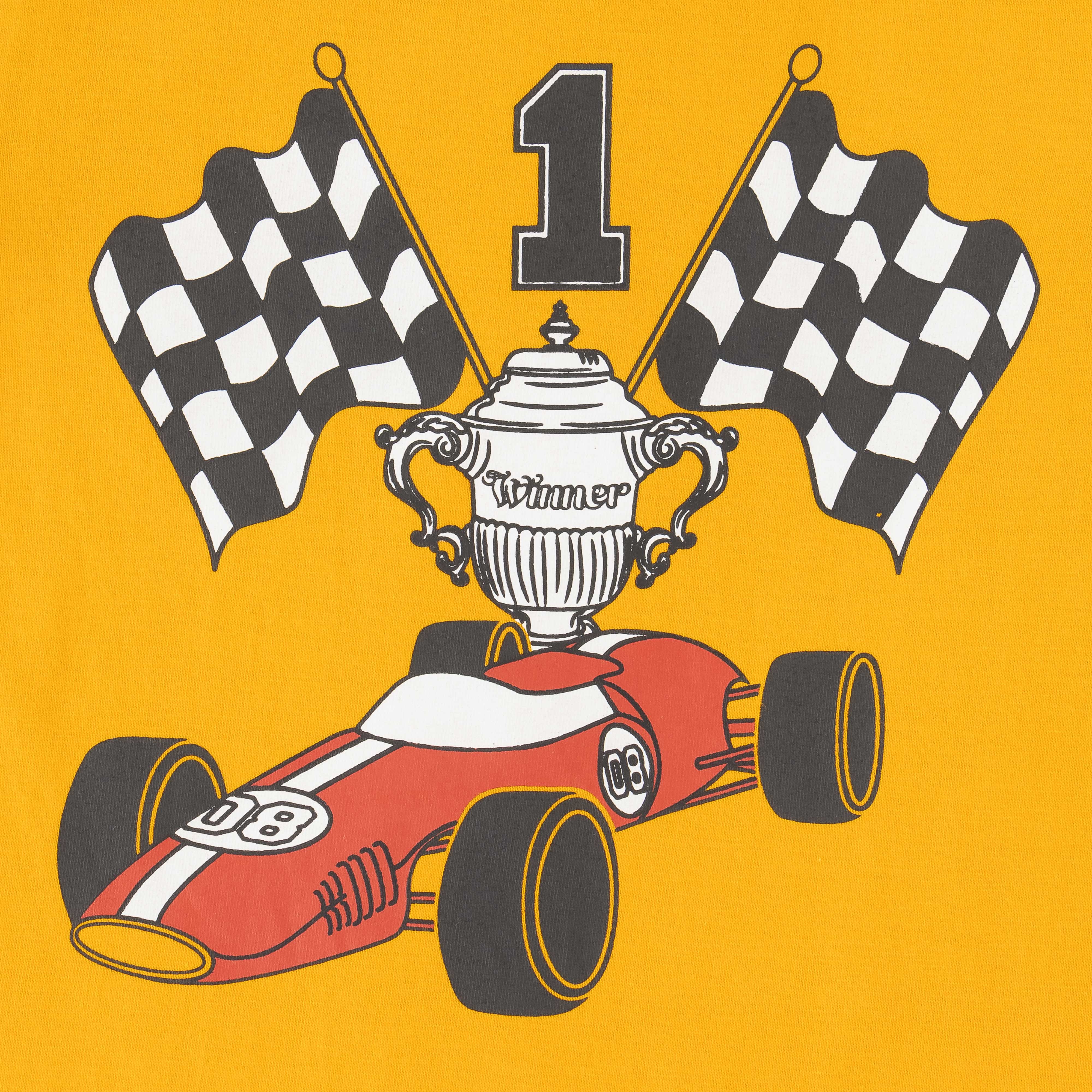 "Boys Yellow Racing Champion T-Shirt - Trophy & Checkered Flag Design"