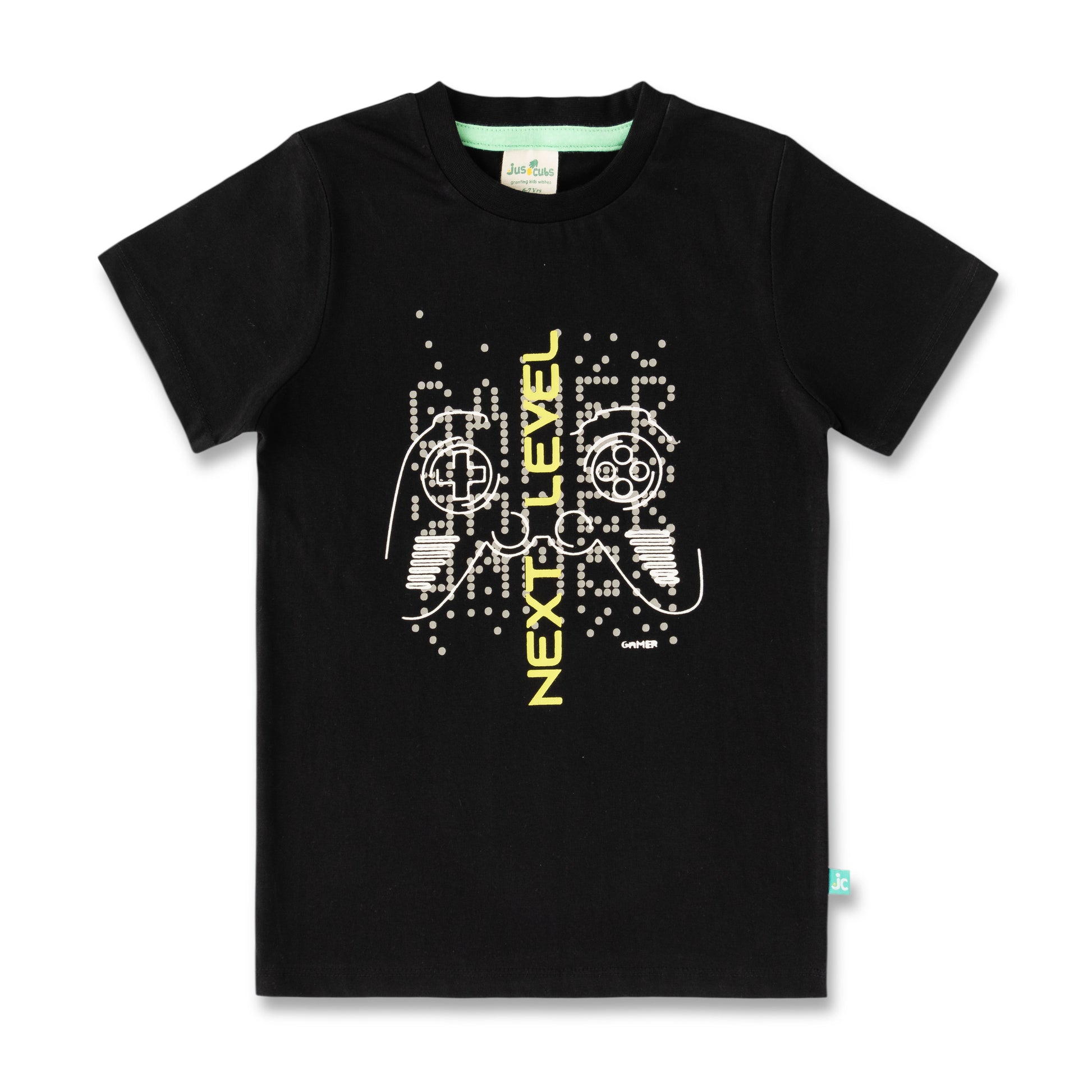 "Boys Black Gamer Graphic T-Shirt - 'Next Level' Console Design"