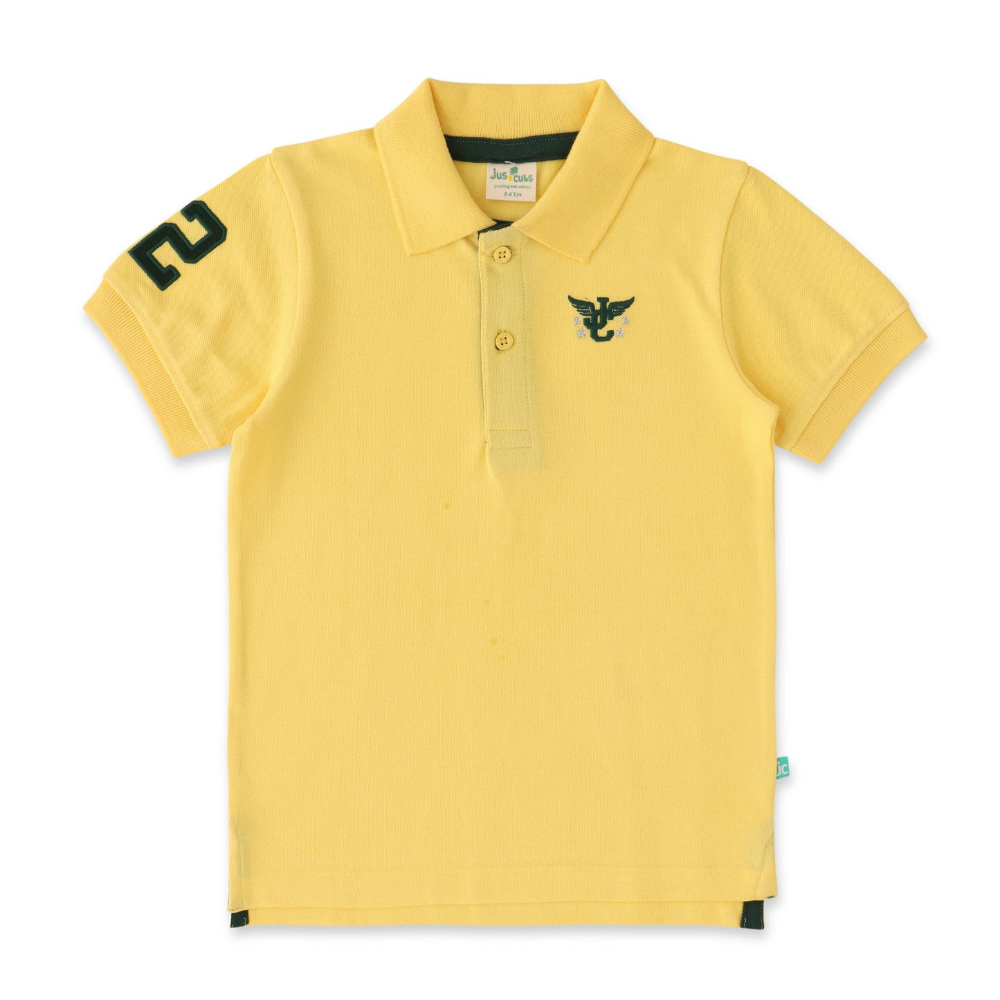Boys' Yellow Polo T-Shirt with Embroidered Logo & Sleeve Number Detail