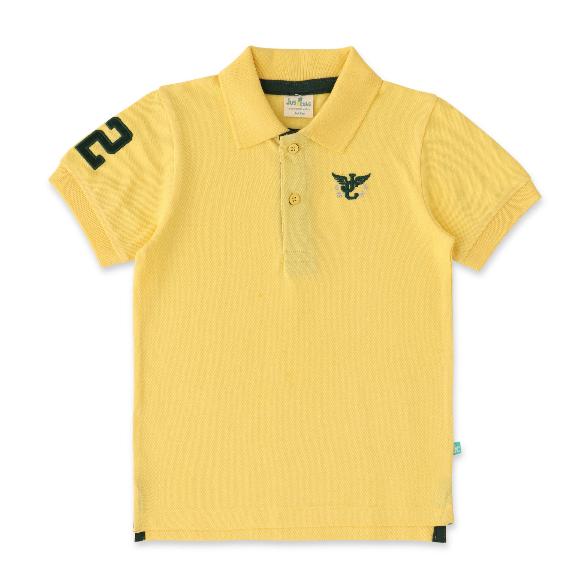 Boys' Yellow Polo T-Shirt with Embroidered Logo & Sleeve Number Detail