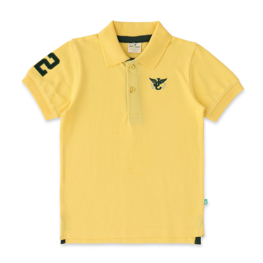 Boys' Yellow Polo T-Shirt with Embroidered Logo & Sleeve Number Detail