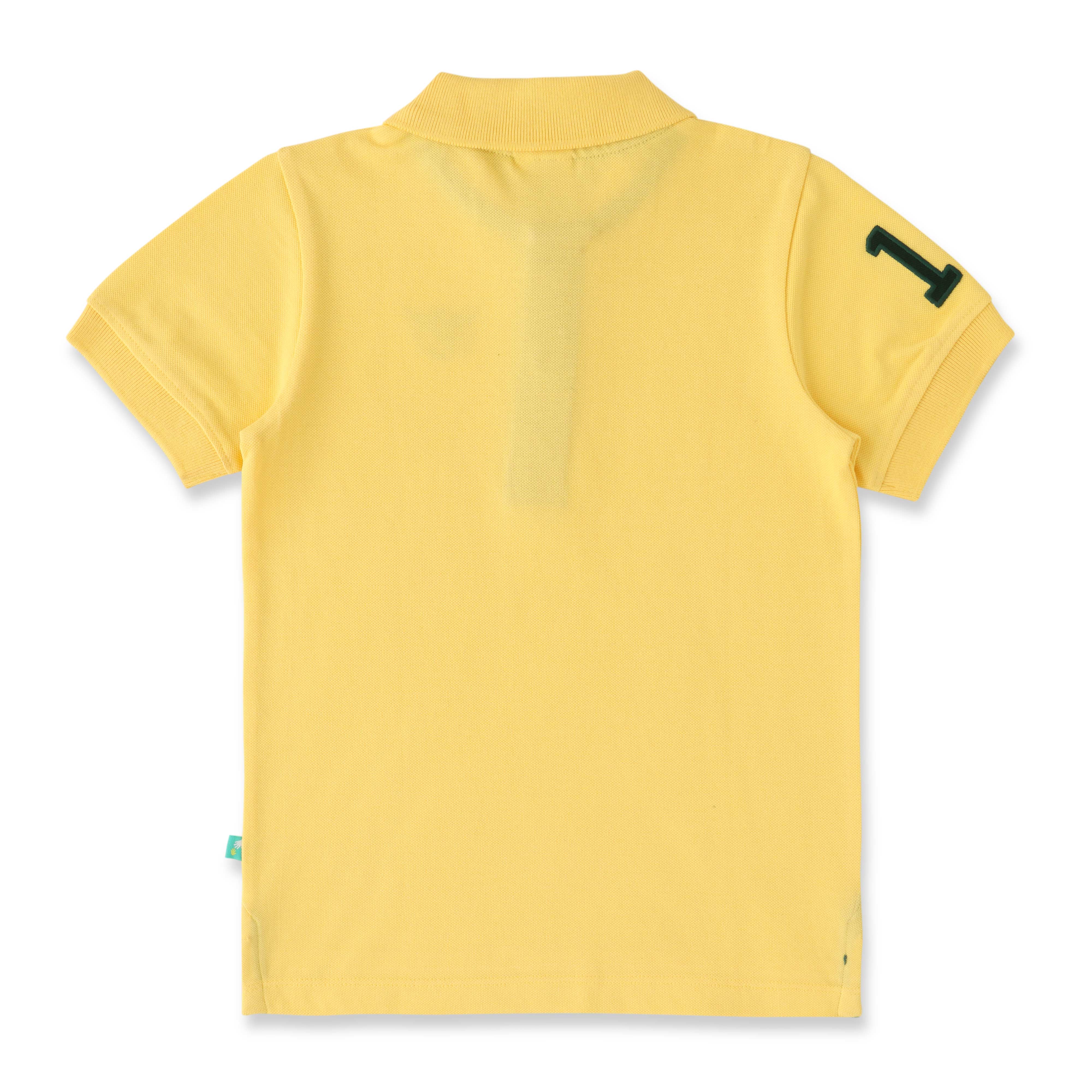 Boys' Yellow Polo T-Shirt with Embroidered Logo & Sleeve Number Detail