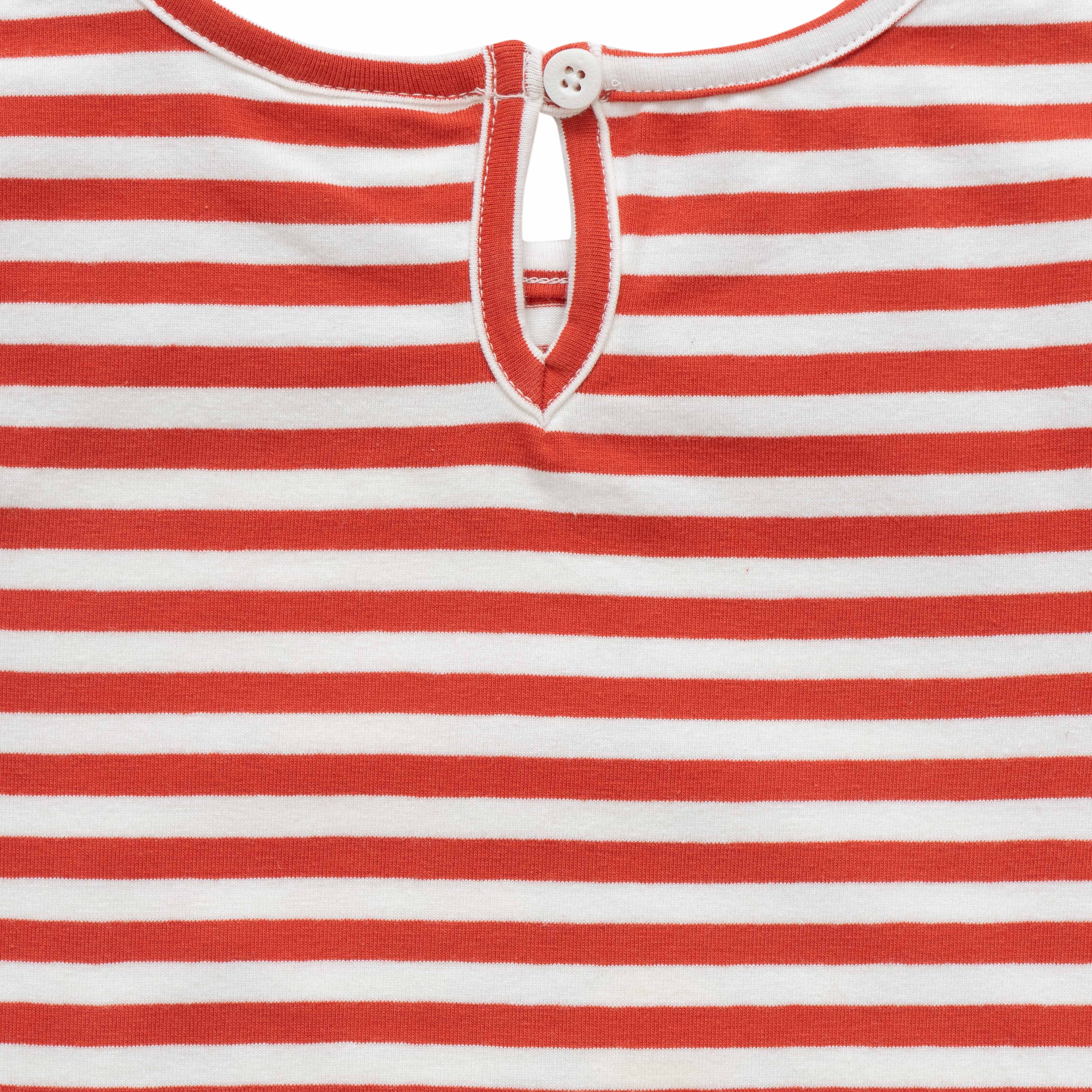 "Girls' Red & White Striped T-Shirt with Floral Print & Keyhole Back"