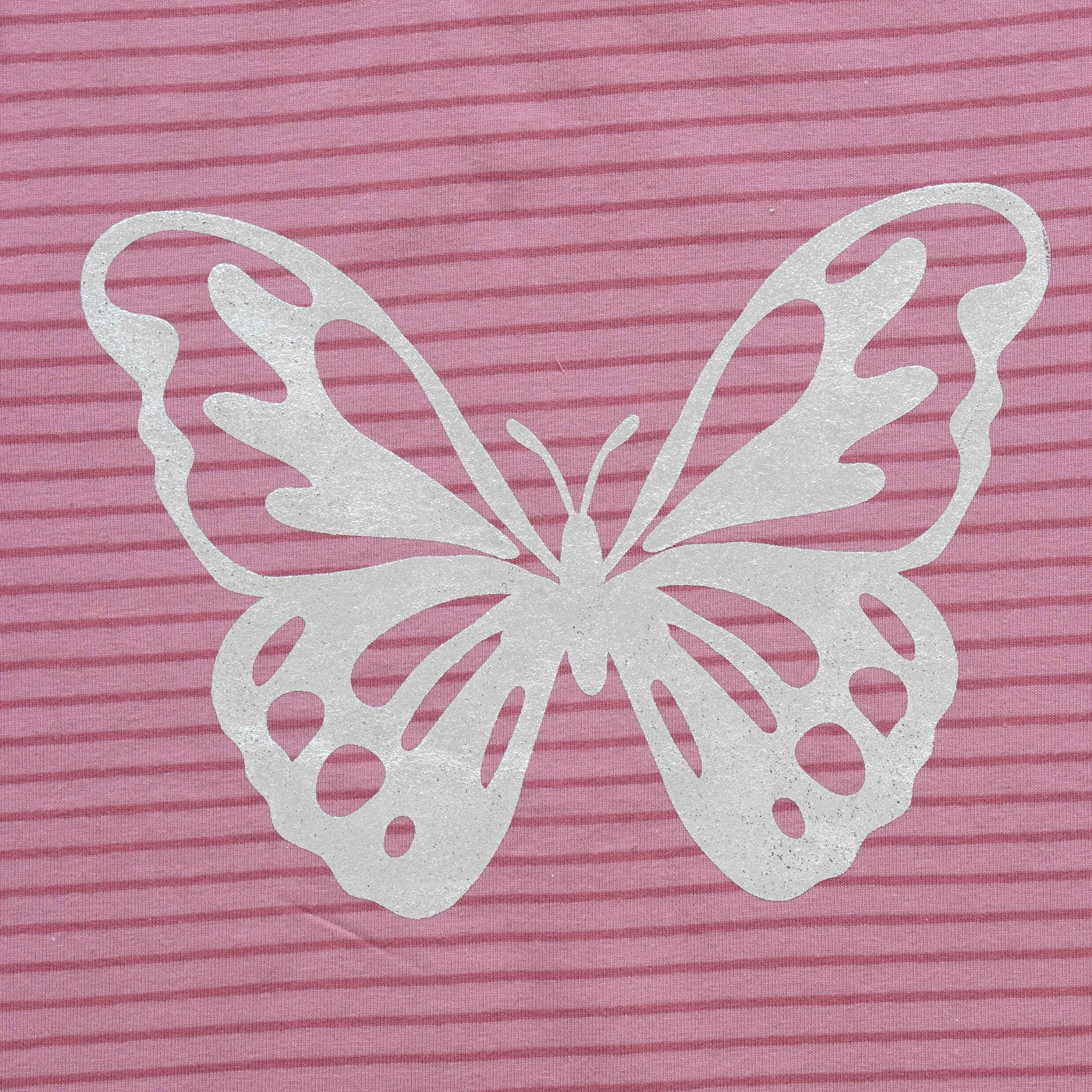 "Girls Pink Striped Butterfly T-Shirt - Short Sleeve Casual Wear"