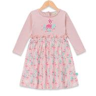"Baby Girls' Pink Long Sleeve Dress with Flamingo Print – Tropical Princess Theme"
