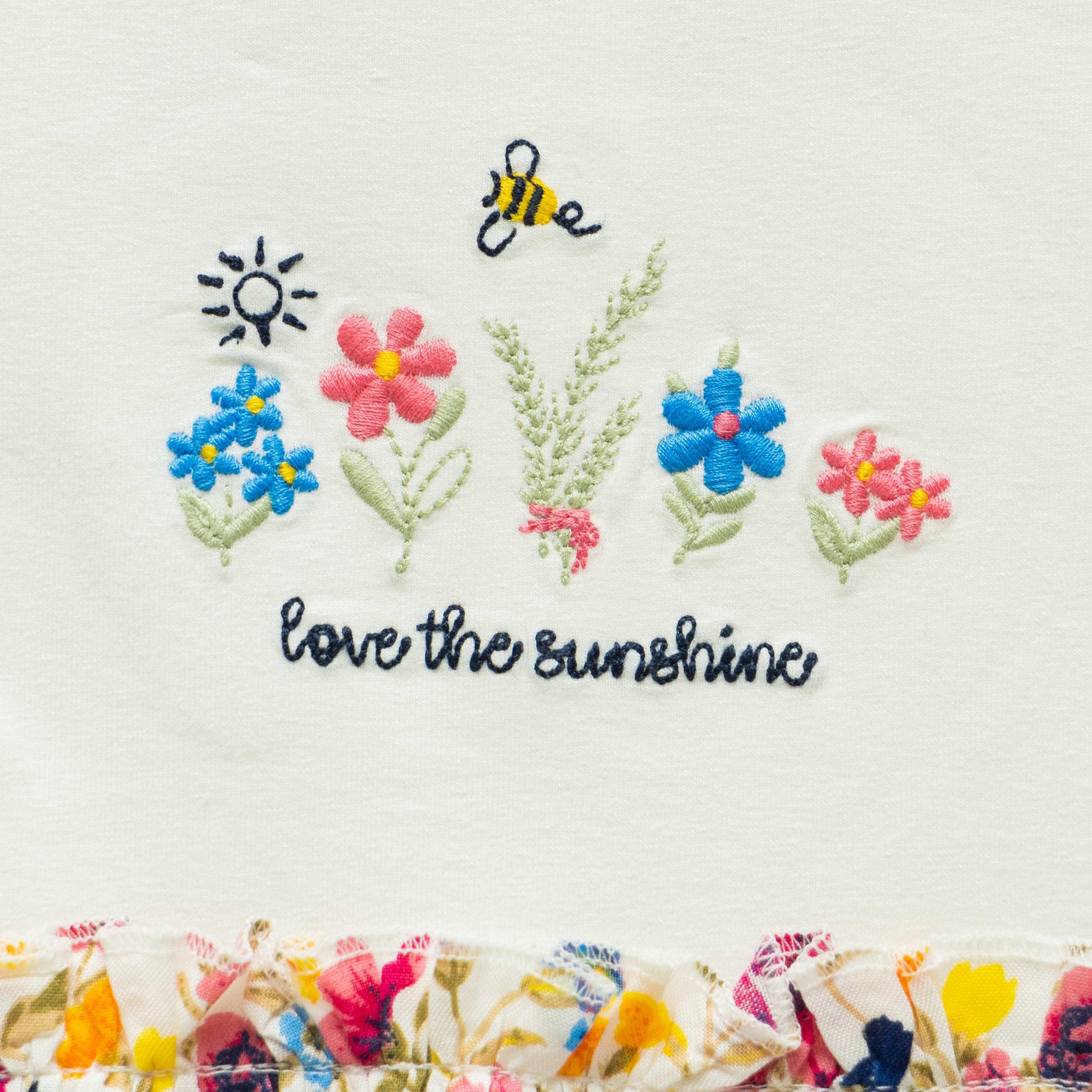 "Baby Girls' White Long Sleeve Dress with Colorful Floral Skirt – Love the Sunshine Print"