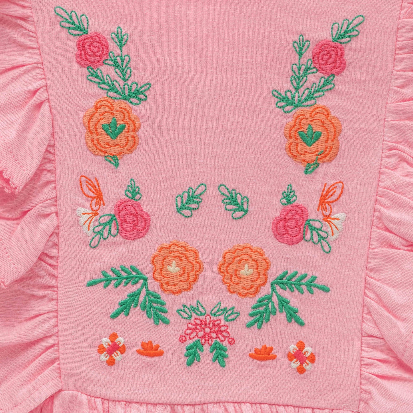 Baby Girls Flowers Embroidery Full Sleeve Fit & Flare Dress - Juscubs