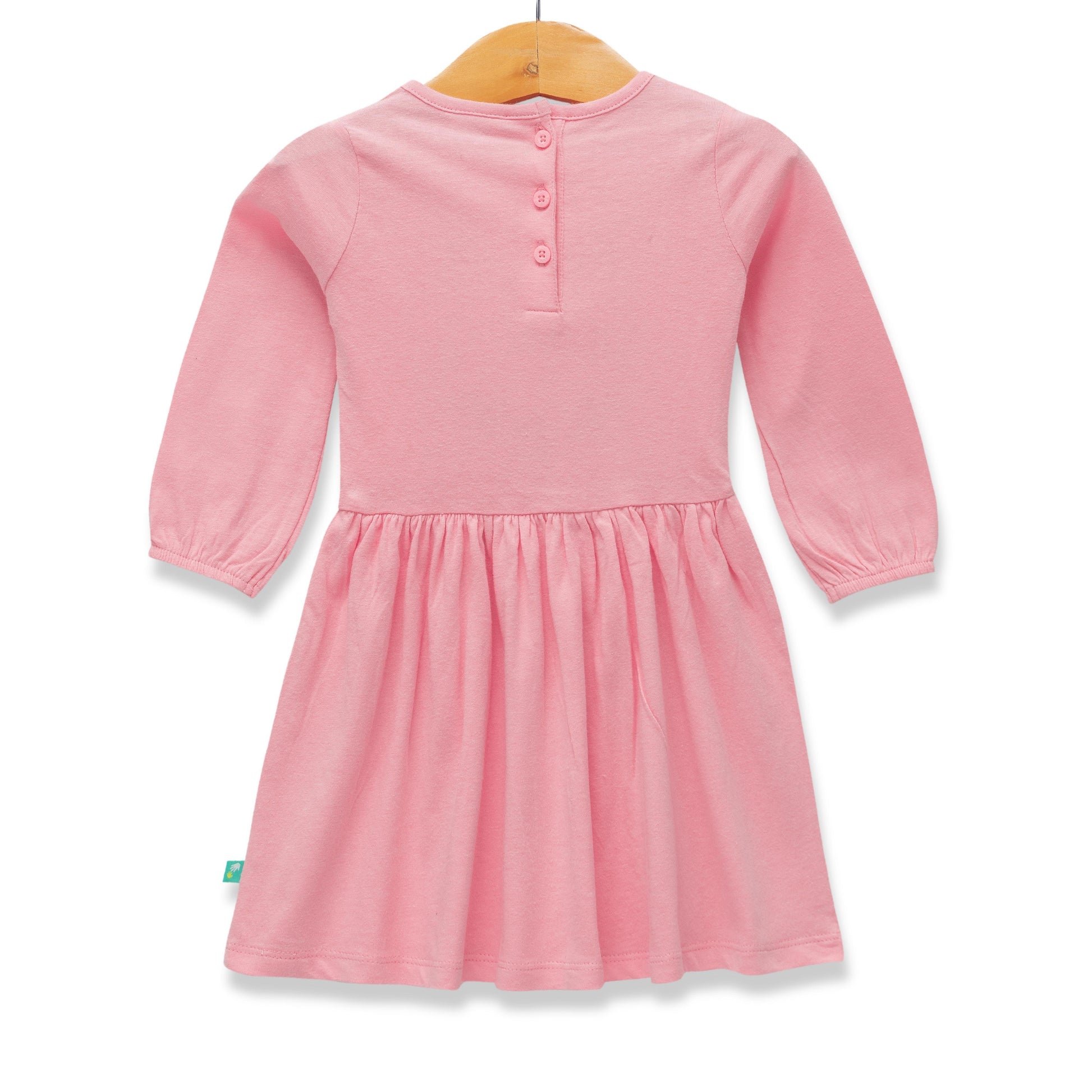 Girls' Pink Long-Sleeve Dress with Floral Embroidery and Ruffle Detail