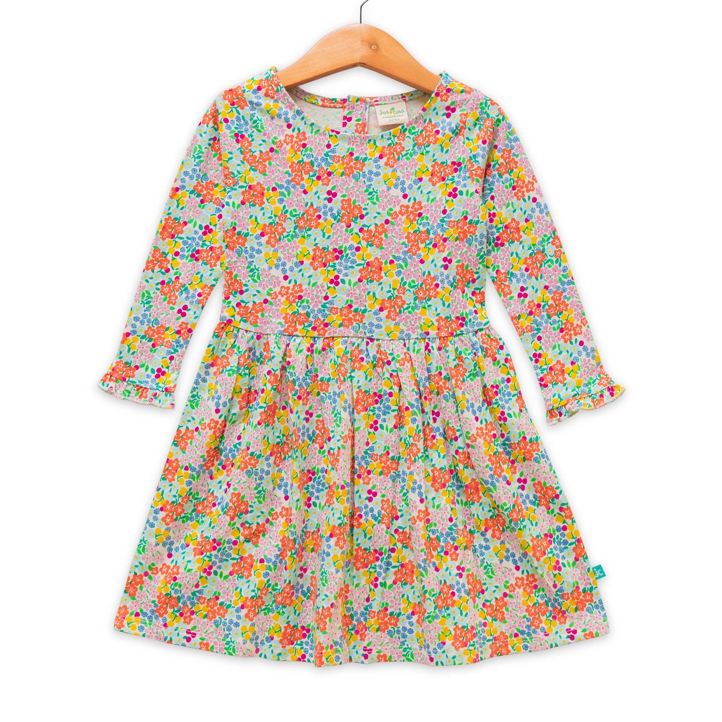 Girls Floral Print Puff Sleeve A-Line Dress - Juscubs