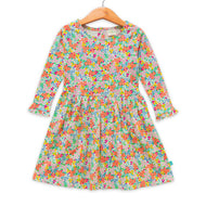 "Girls' Long Sleeve Floral Print Dress – Colorful Spring Cotton Frock"