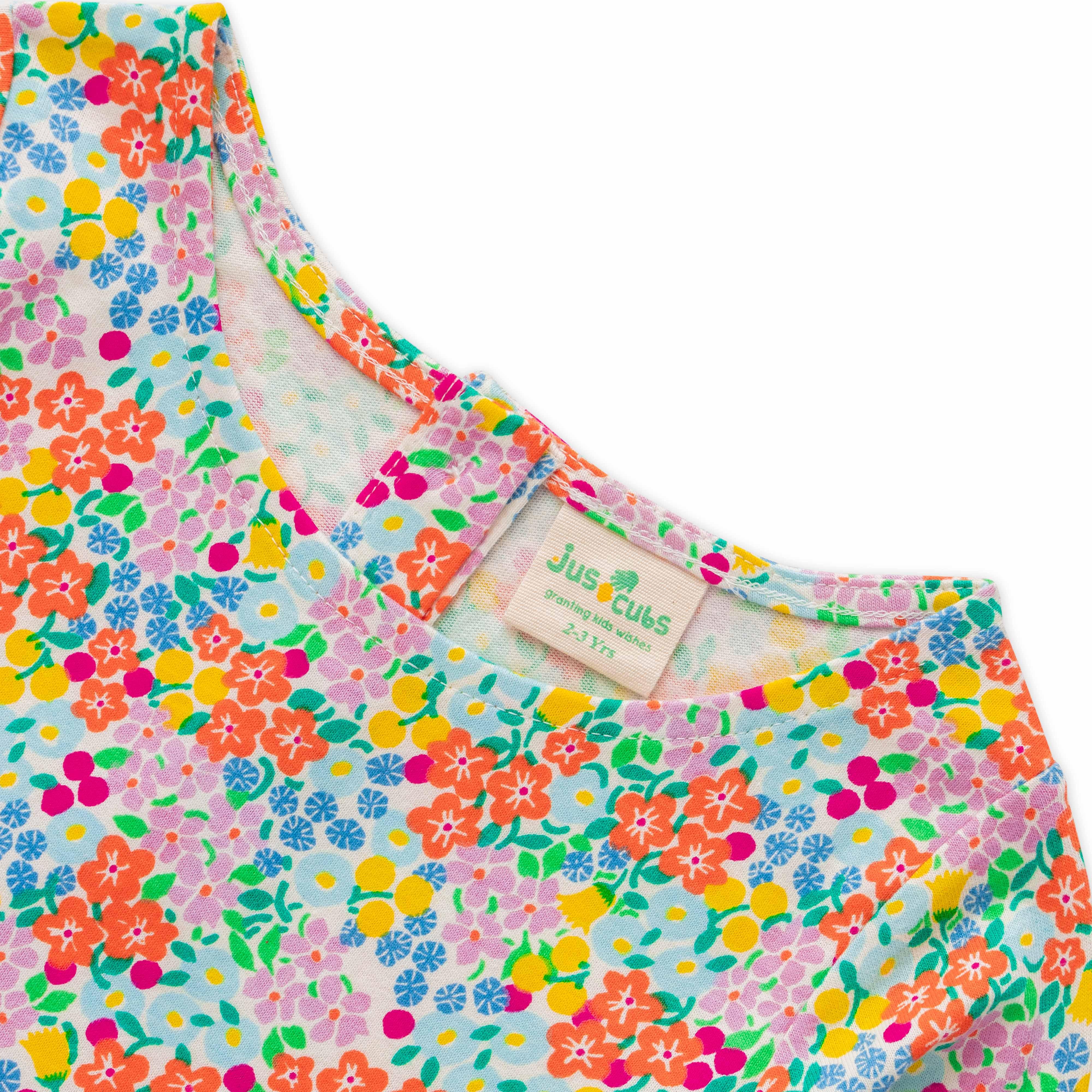 Girls Floral Print Puff Sleeve A-Line Dress - Juscubs