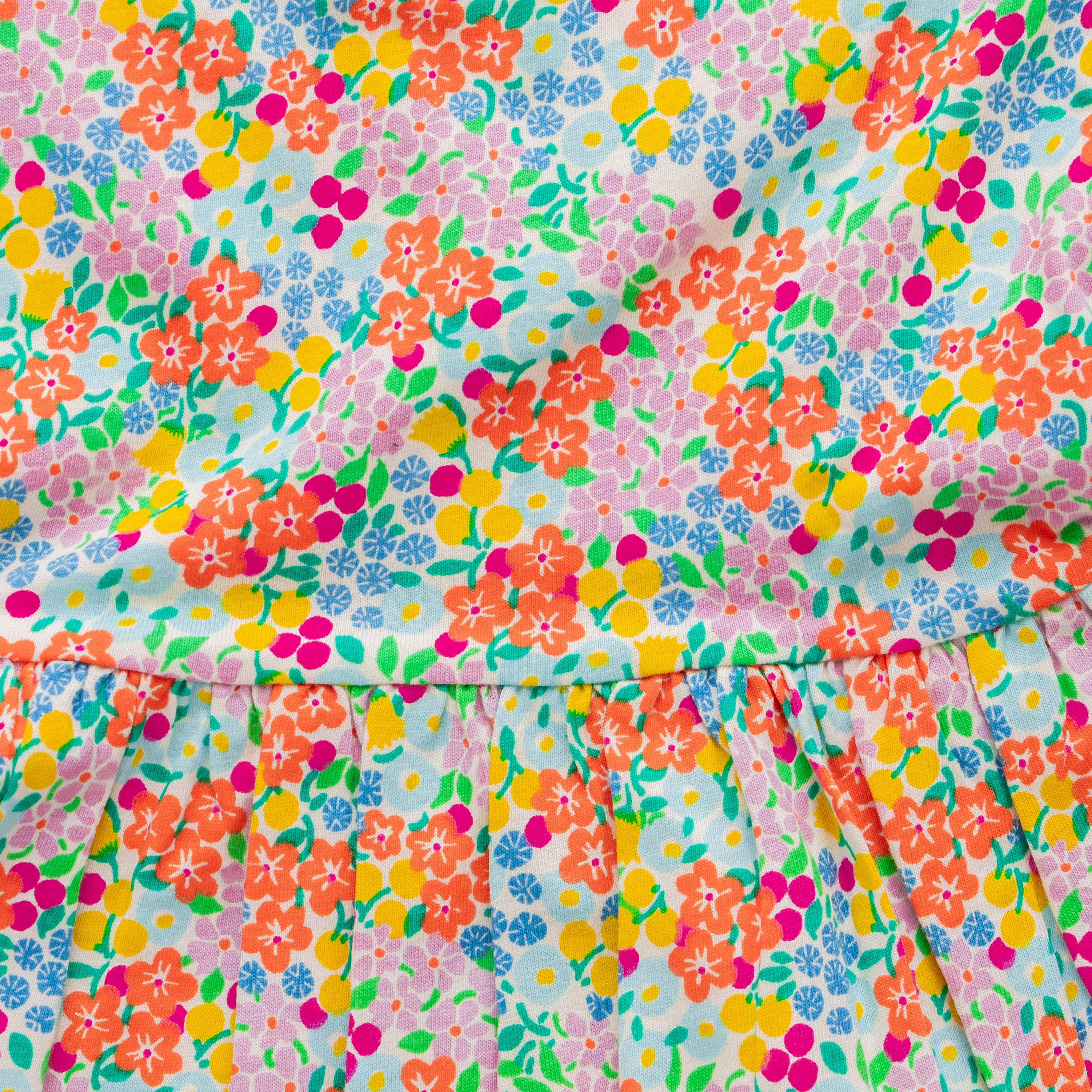 Girls Floral Print Puff Sleeve A-Line Dress - Juscubs