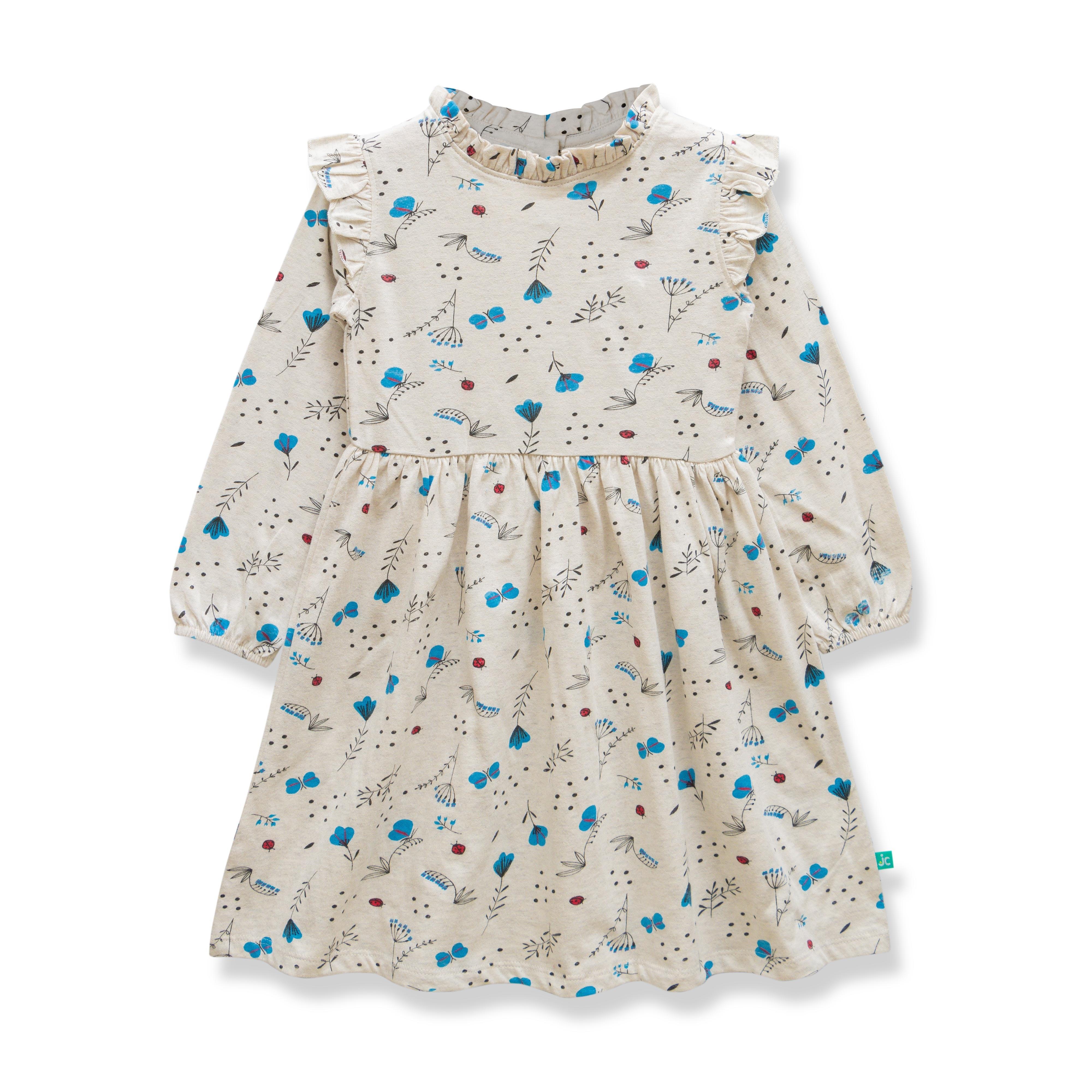 Young Girls All Over Printed Knee Length Fit & Flare Dress - Juscubs