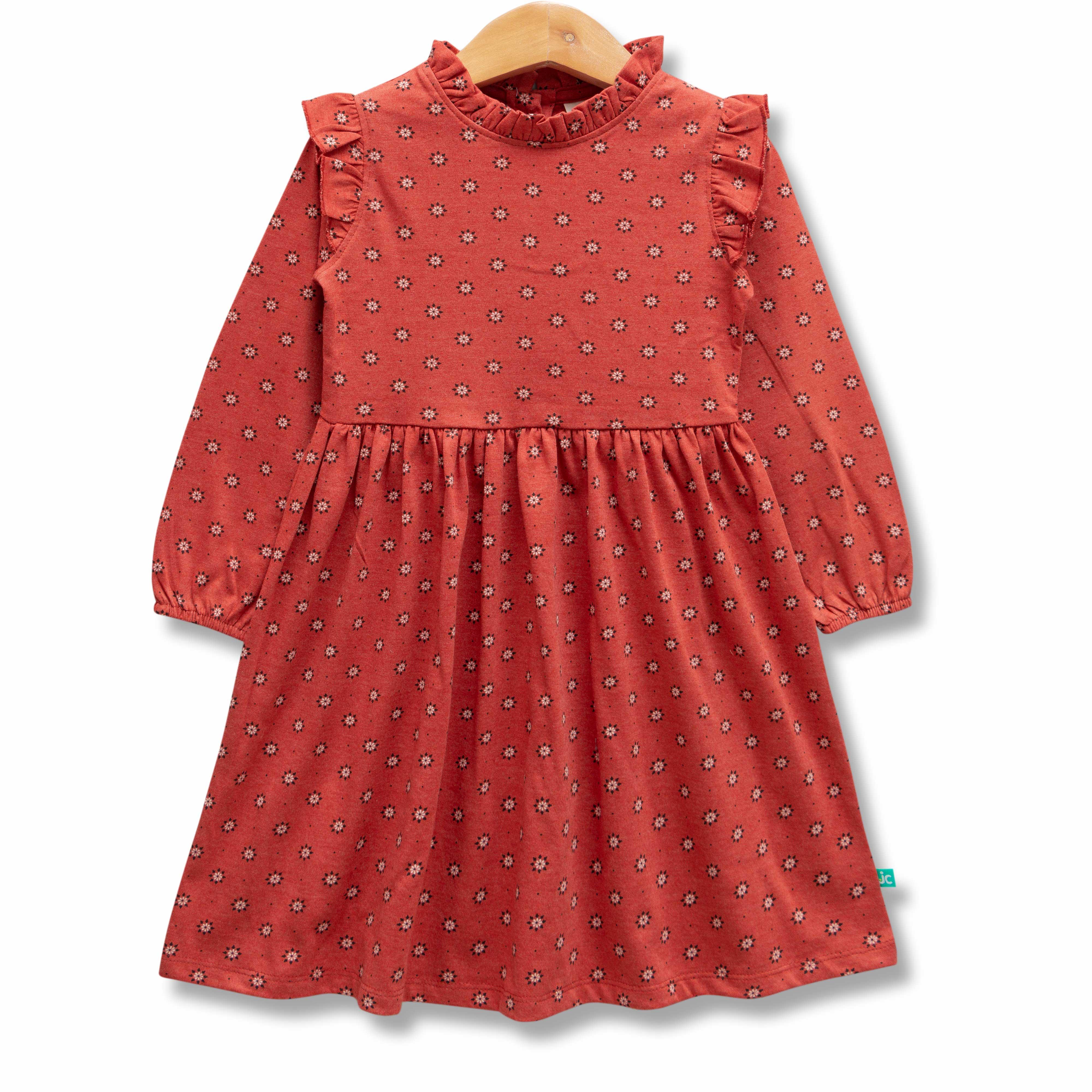 Baby Girls All Over Printed Knee Length Fit & Flare Dress - Juscubs