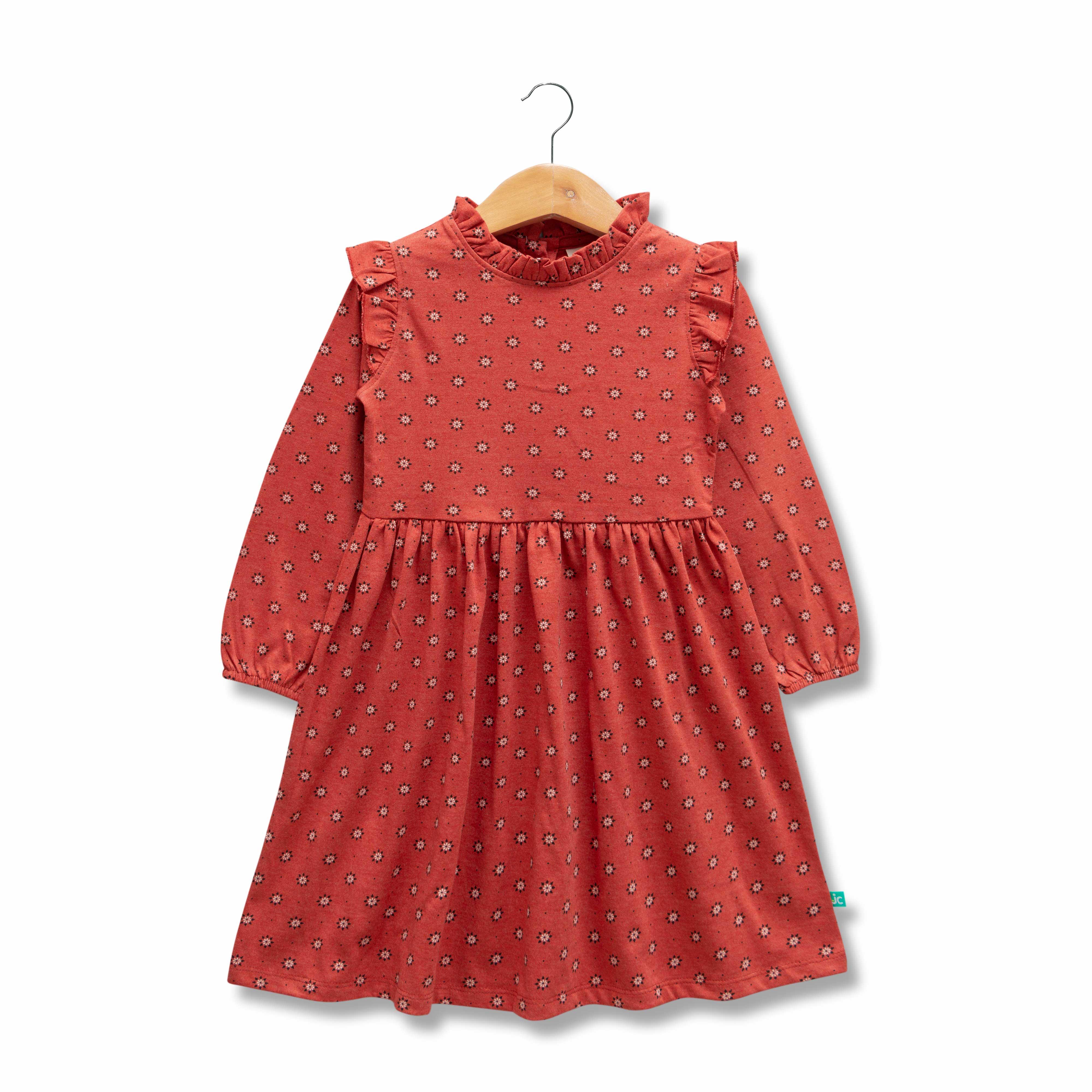 Baby Girls All Over Printed Knee Length Fit & Flare Dress - Juscubs
