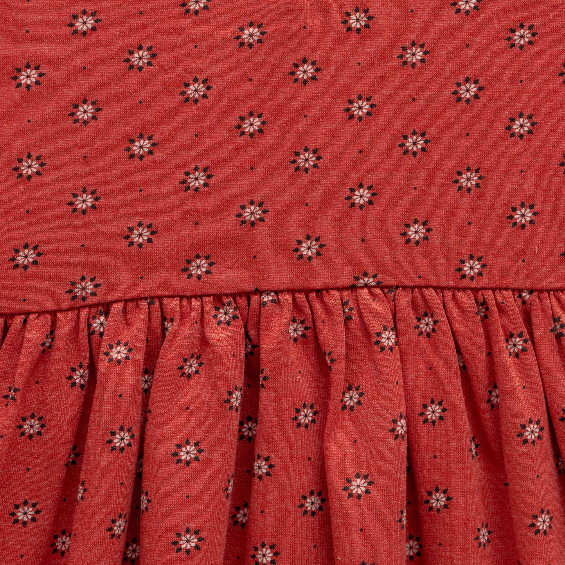 "Baby Girls' Red Floral Print Cotton Dress with Ruffle Details and Long Sleeves"