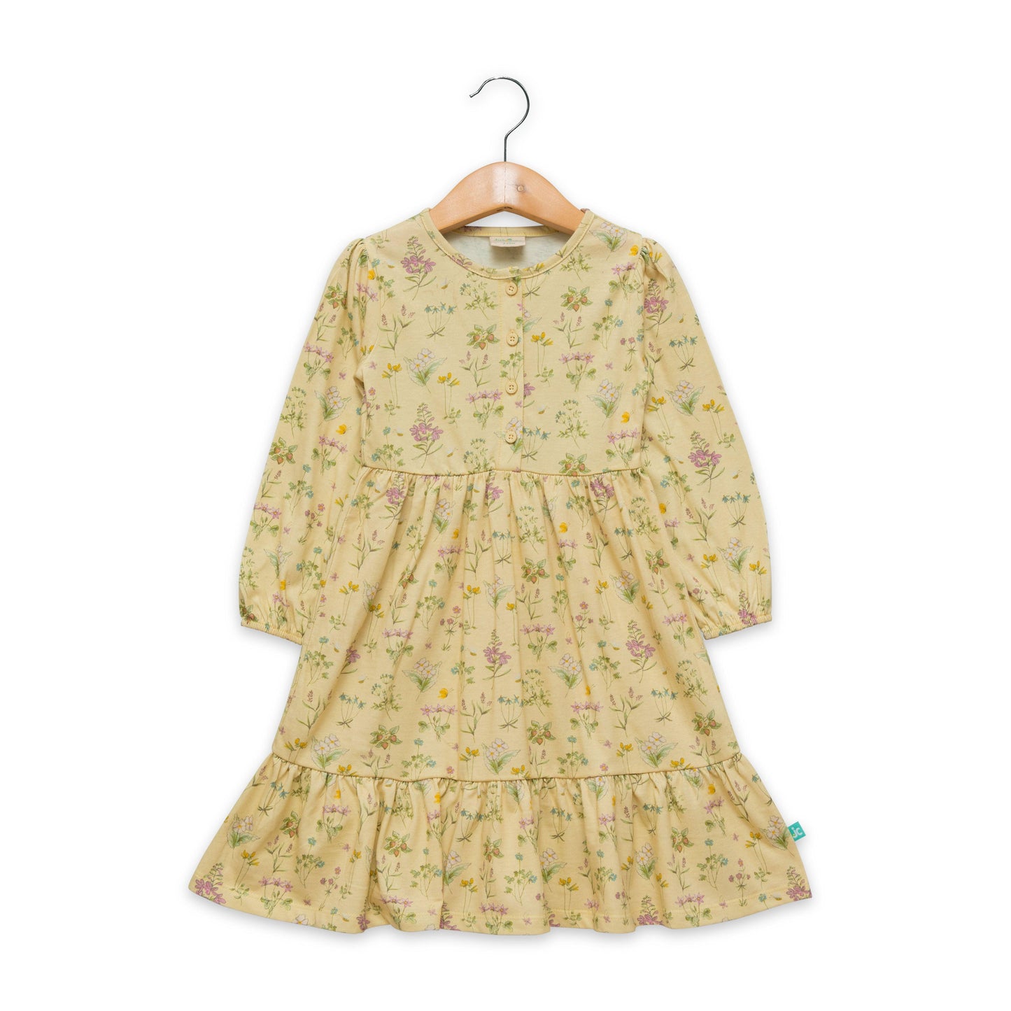 Girls Floral Print Puff Sleeve A-Line Dress - Juscubs