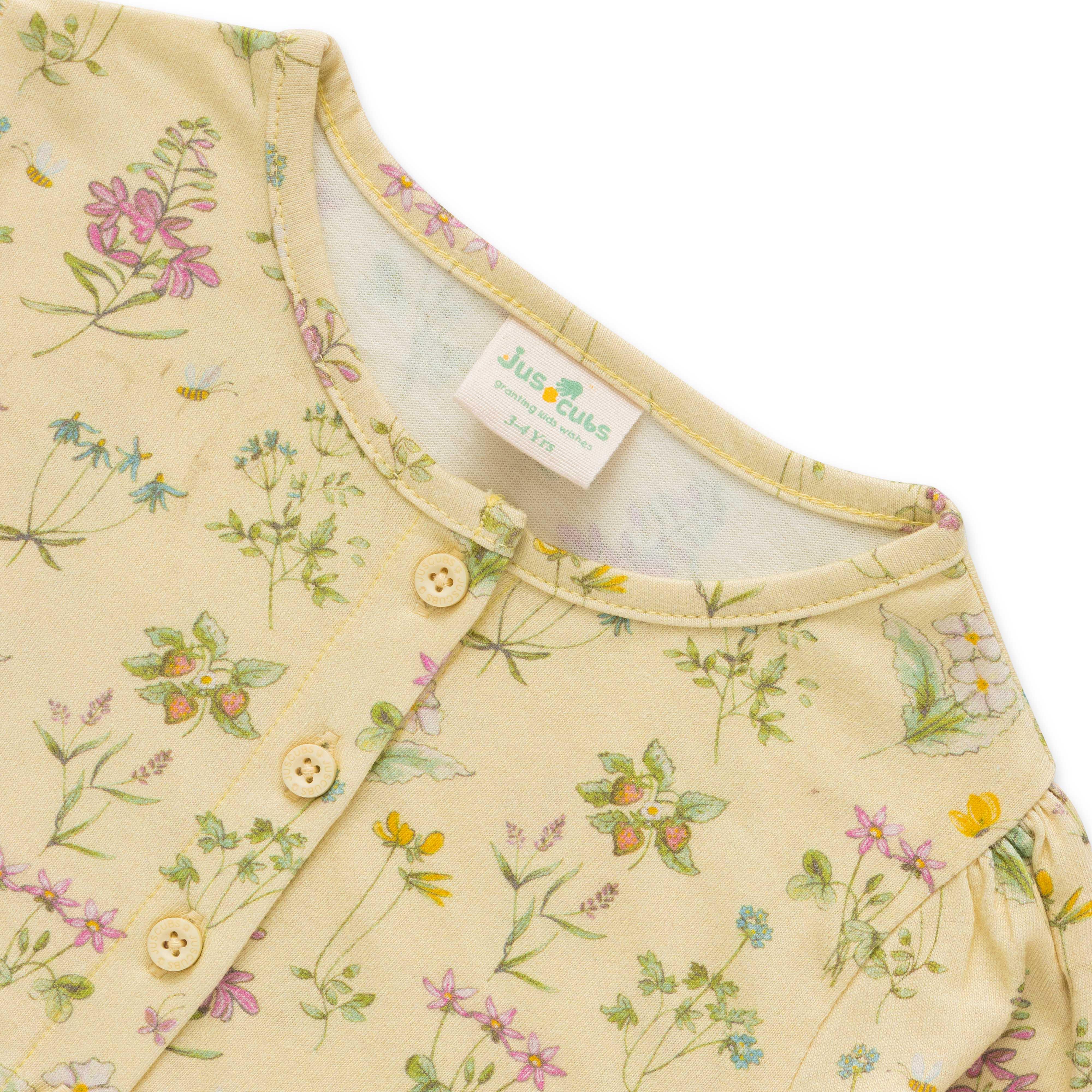Girls Floral Print Puff Sleeve A-Line Dress - Juscubs