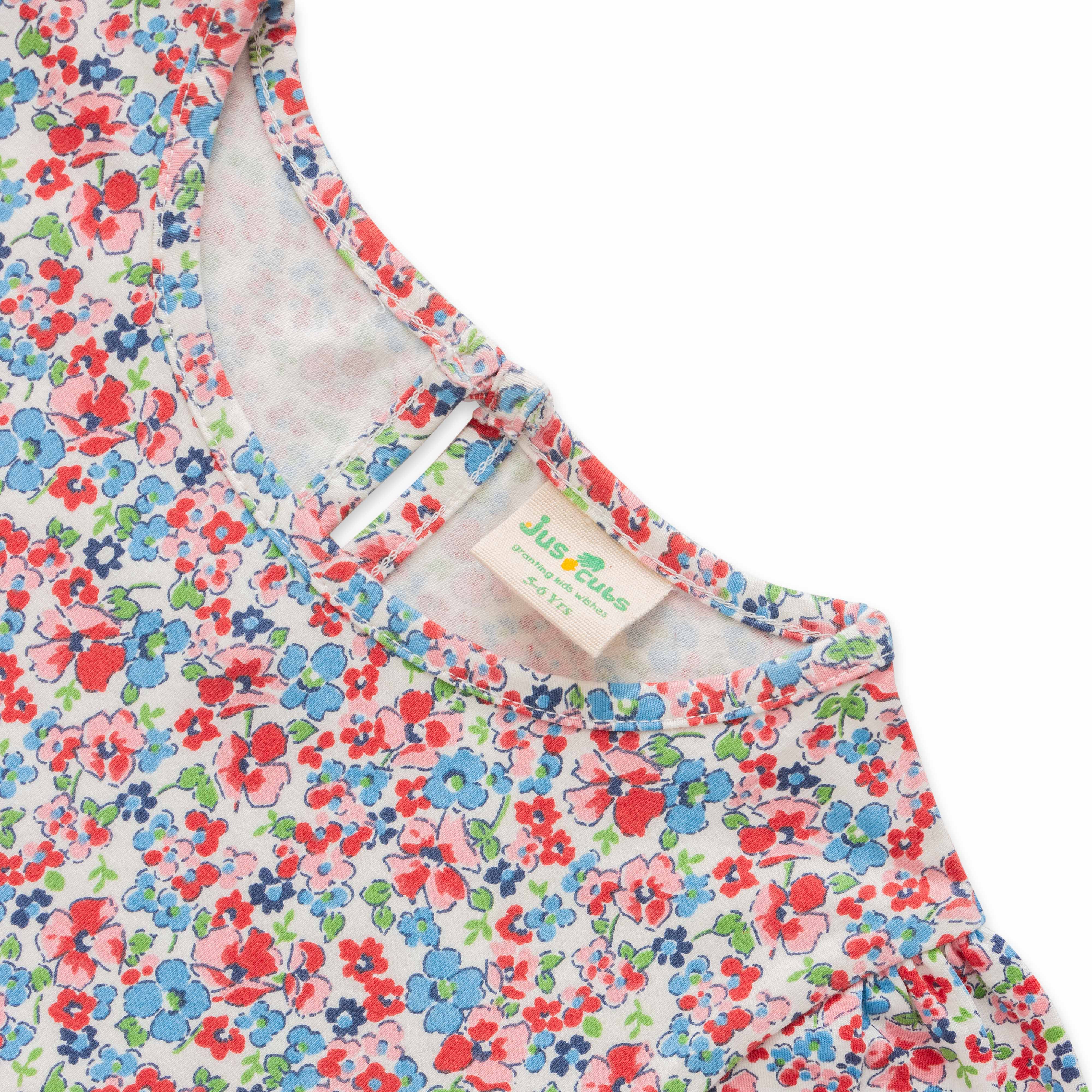 Girls Floral Printed Gathered Or Pleated Cotton A Line Dress