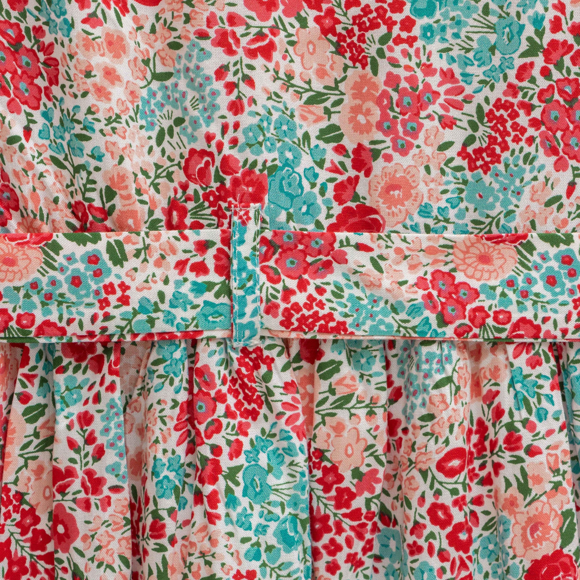 "Girls' Floral Print Long Sleeve Dress with Waist Tie and Ruffle Hem"