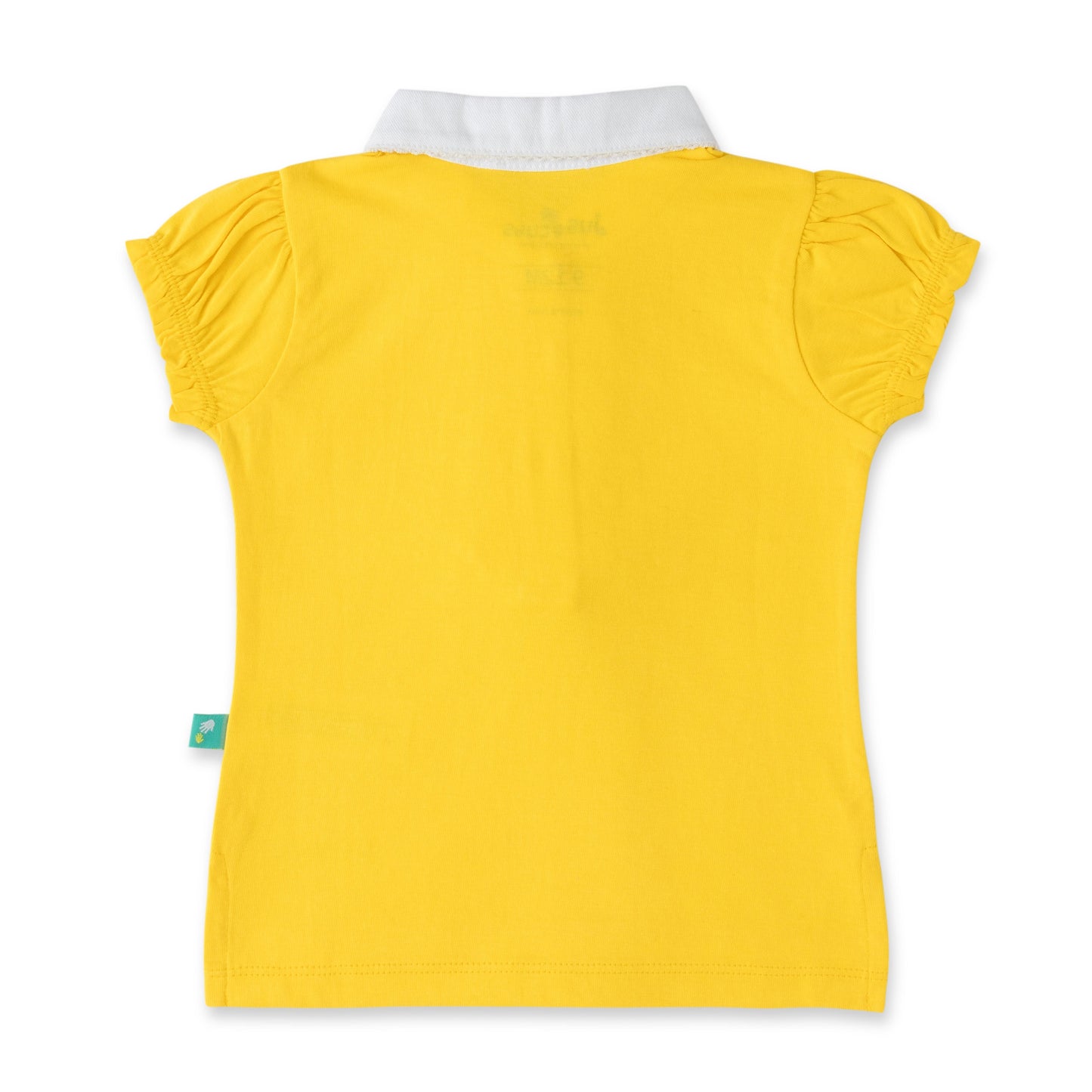 "Girls' Yellow Solid Polo T-Shirt with Ruffled Button Placket , White Collar & Embroidered Logo"