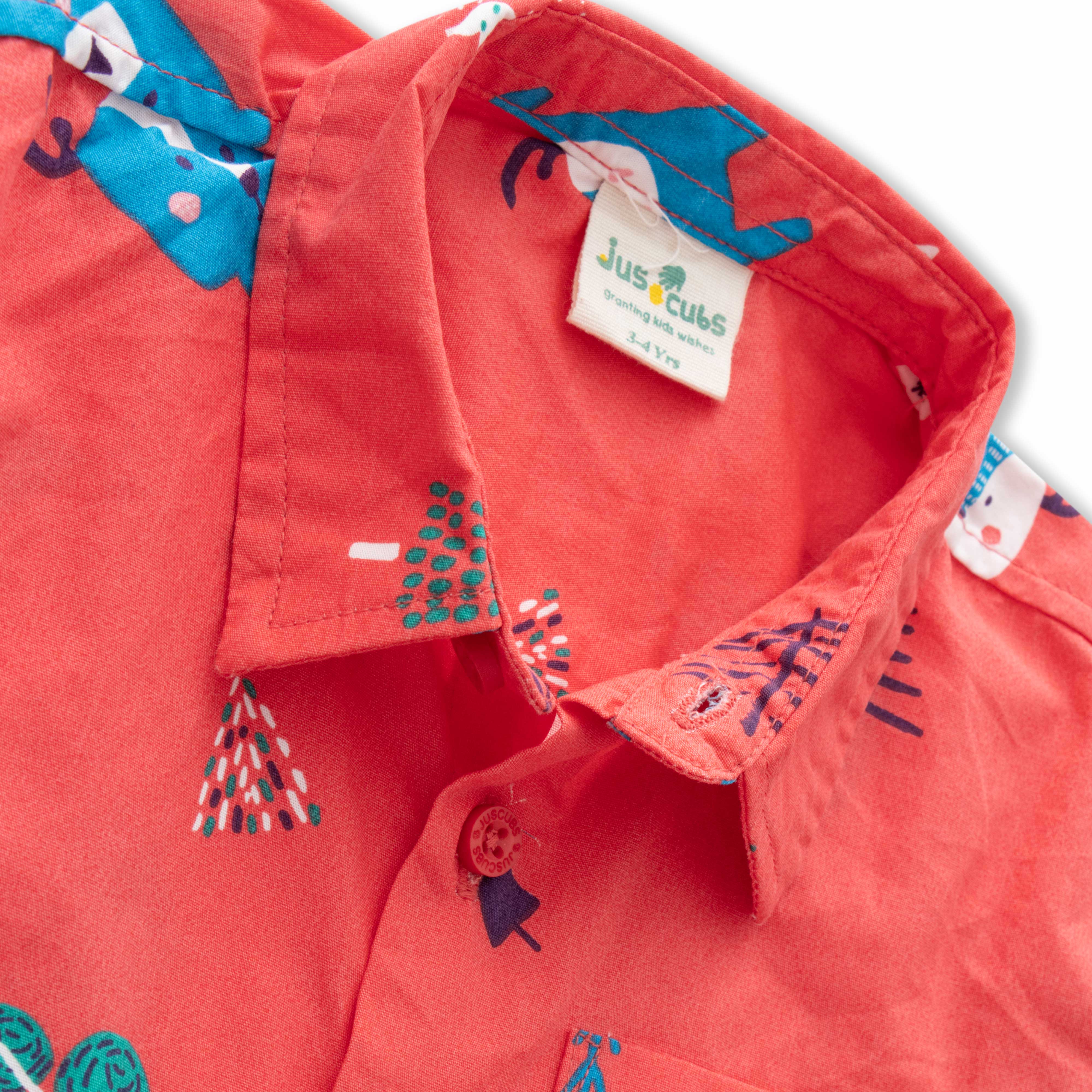"Boys' Forest Animal Print Shirt and Navy Shorts Set – Playful Adventure Outfit"