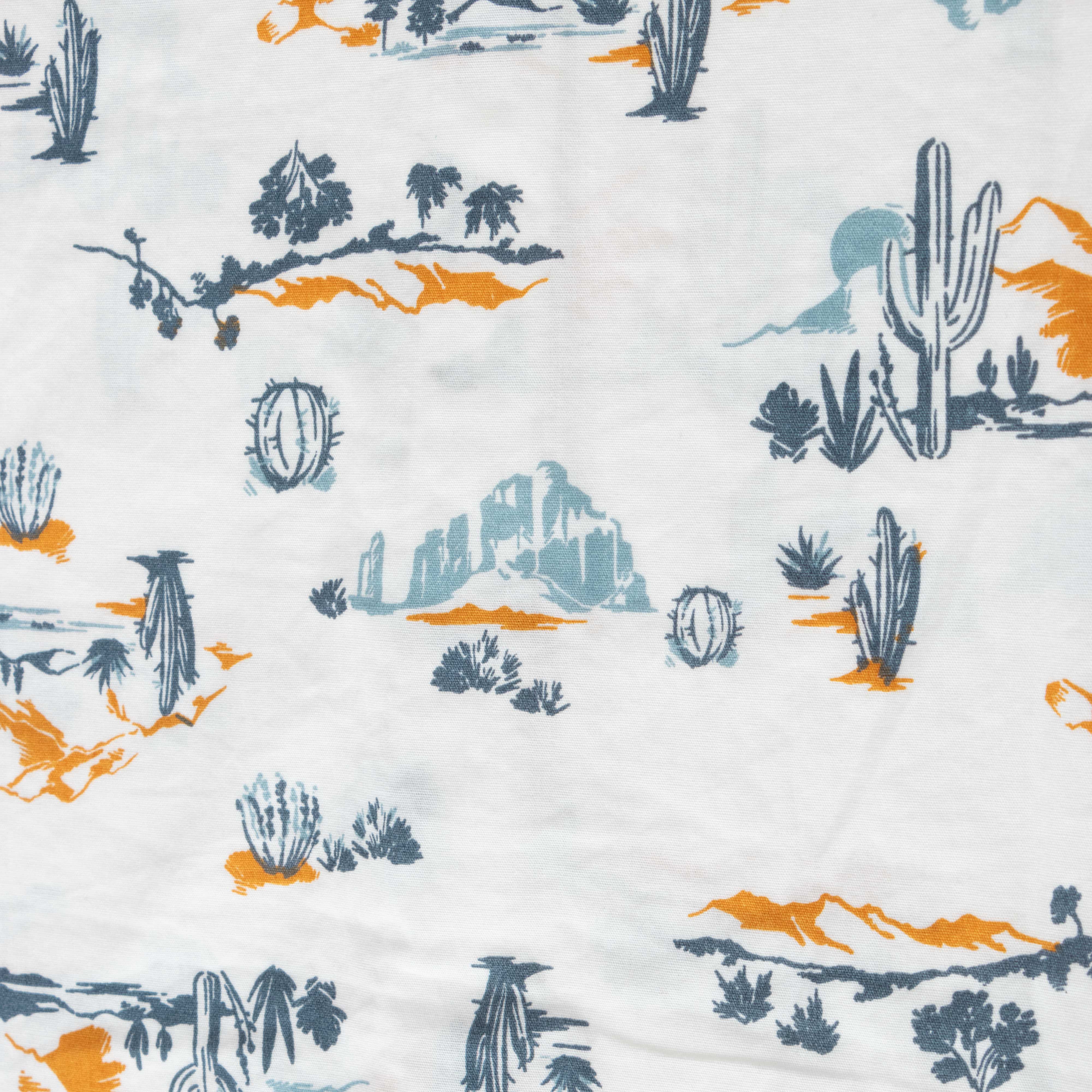 Boy's White Short Sleeve Button-Up Shirt with Desert Landscape Print