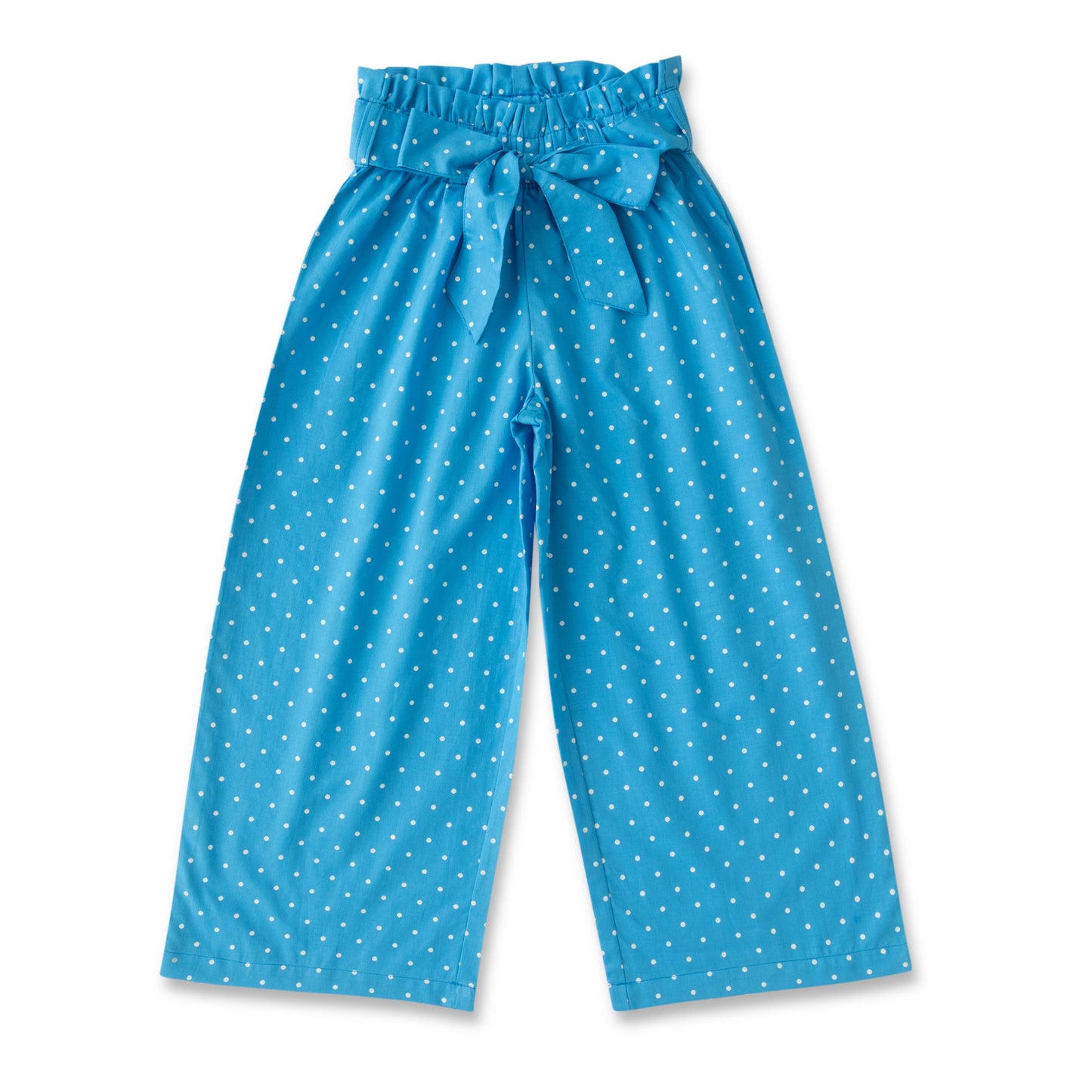 Girl's High-Waist Paper bag Pants - Striped & Floral Print, Wide-Leg with Tie Belt