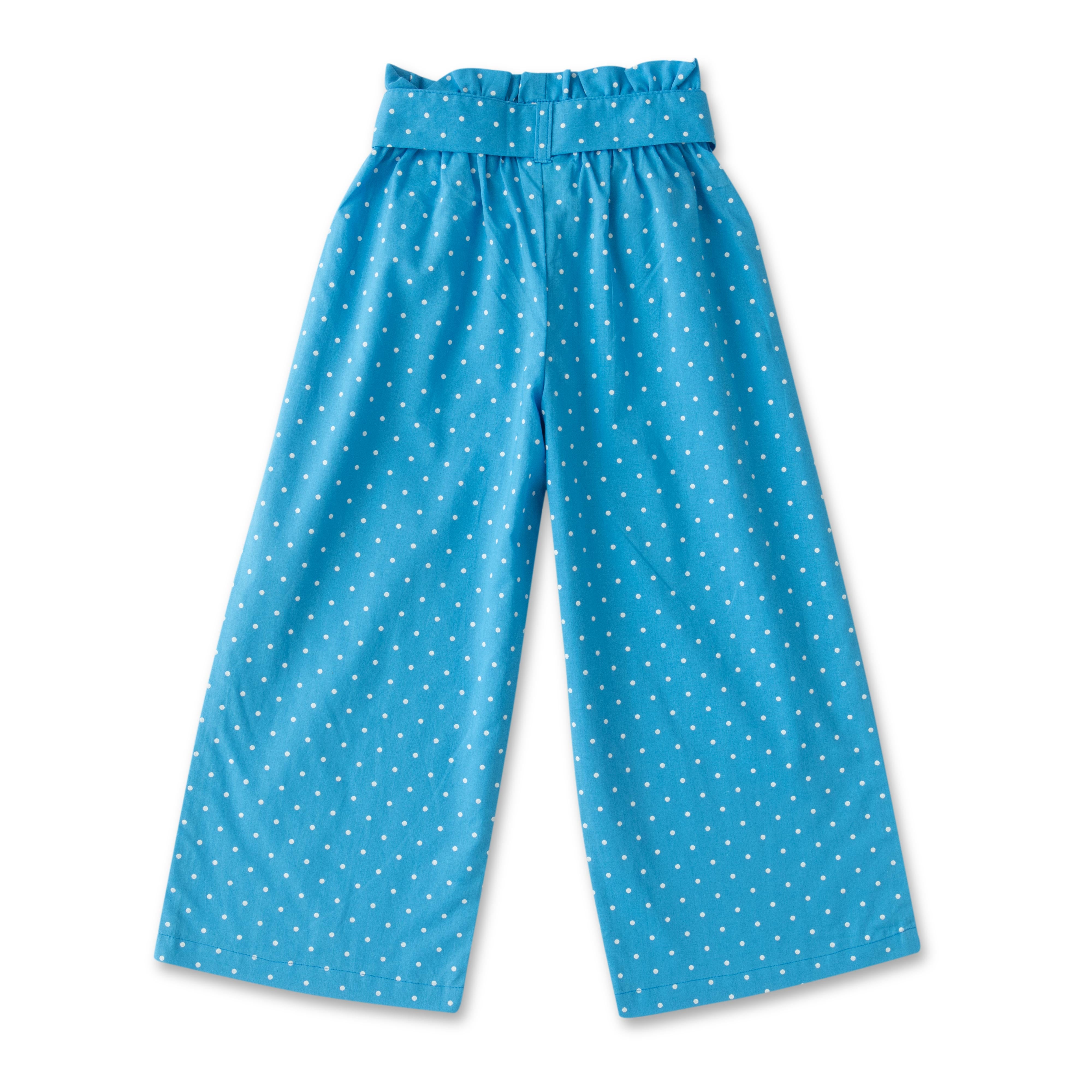 Girl's High-Waist Paper bag Pants - Striped & Floral Print, Wide-Leg with Tie Belt