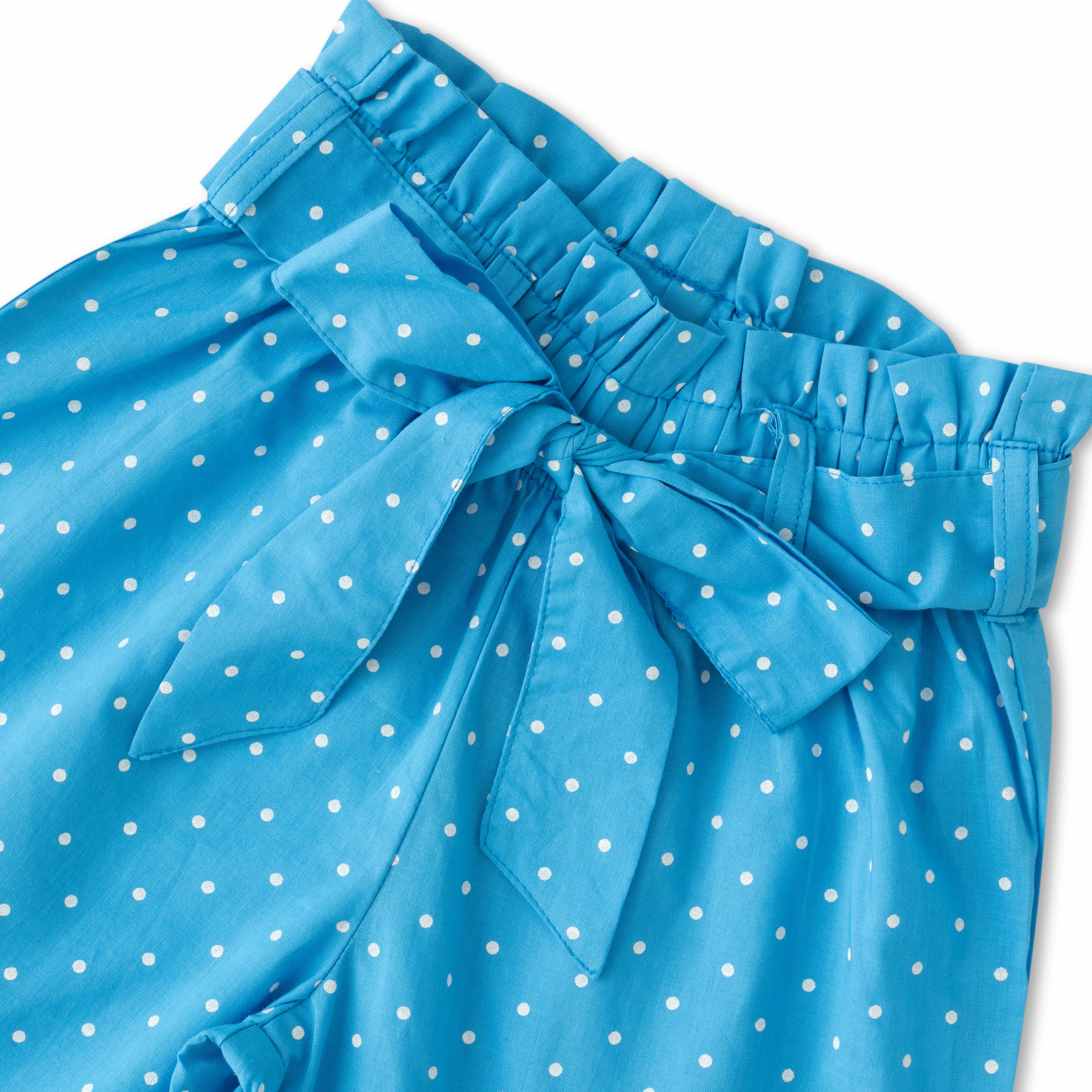 Girl's High-Waist Paper bag Pants - Striped & Floral Print, Wide-Leg with Tie Belt