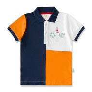 Boys' Nautical Color Block Polo Shirt – Ahoy Print, Short Sleeve