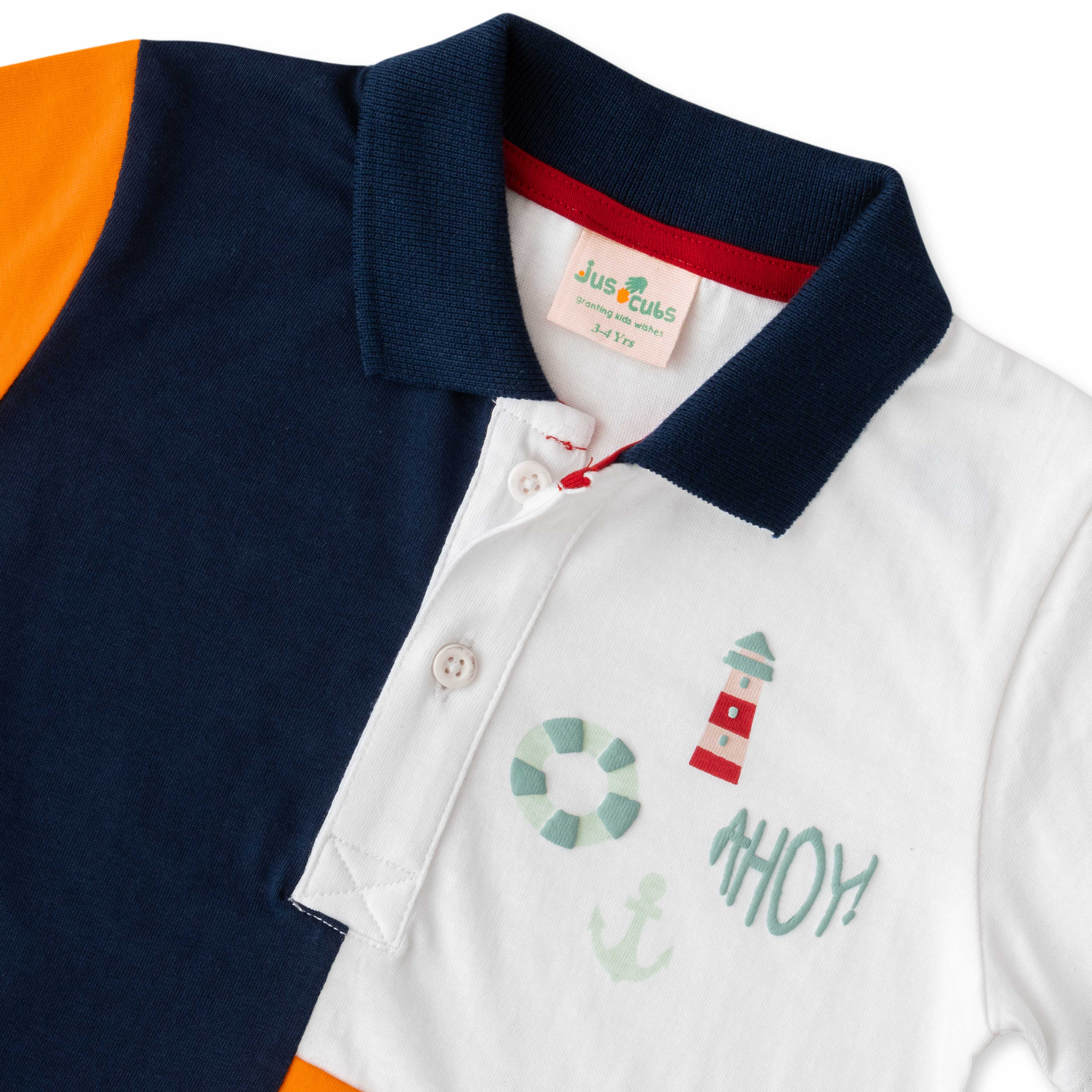 Boys' Nautical Color Block Polo Shirt – Ahoy Print, Short Sleeve