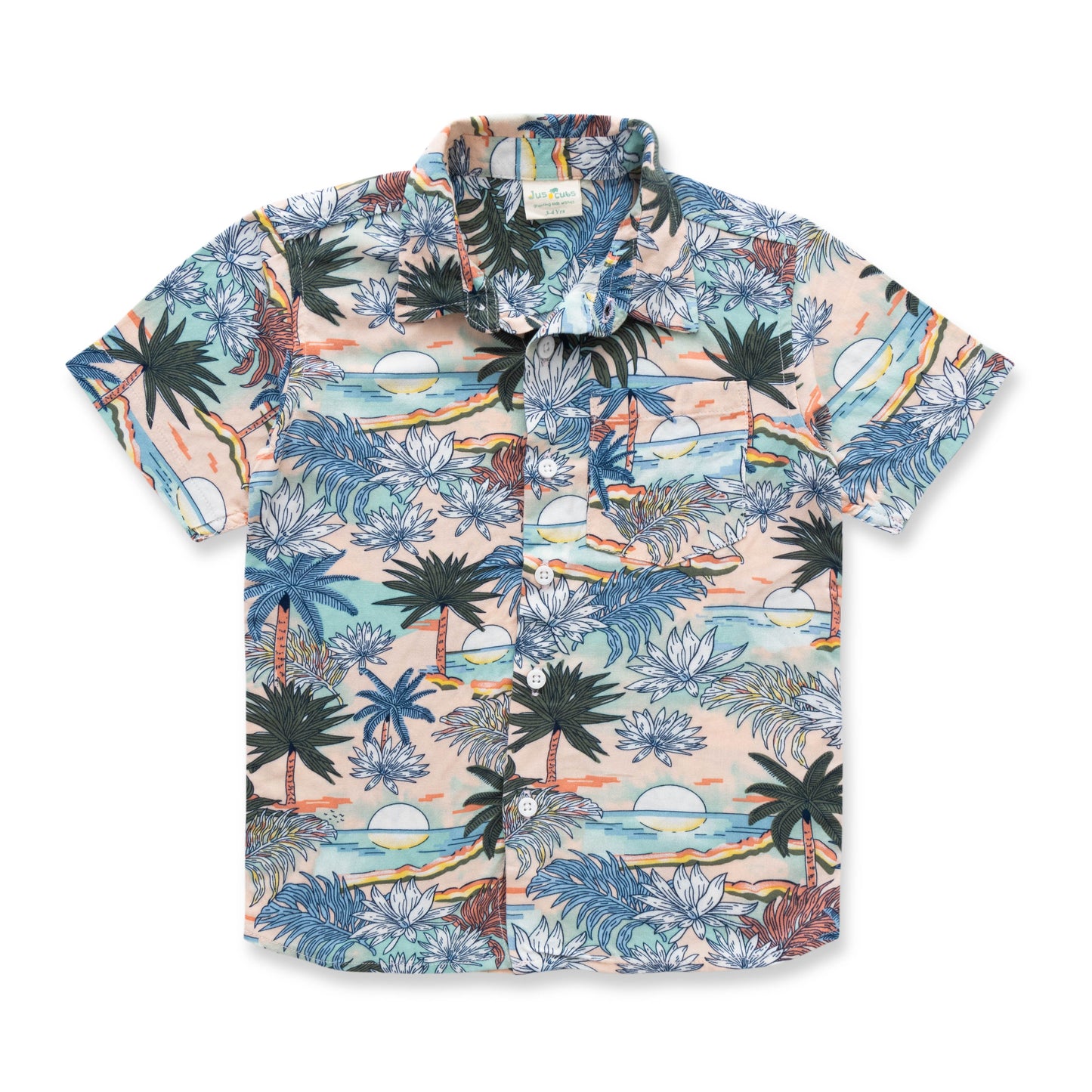 "Boys' Tropical Print Short Sleeve Button-Up Shirt – Sunset Beach Theme"