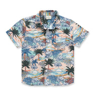 "Boys' Tropical Print Short Sleeve Button-Up Shirt – Sunset Beach Theme"