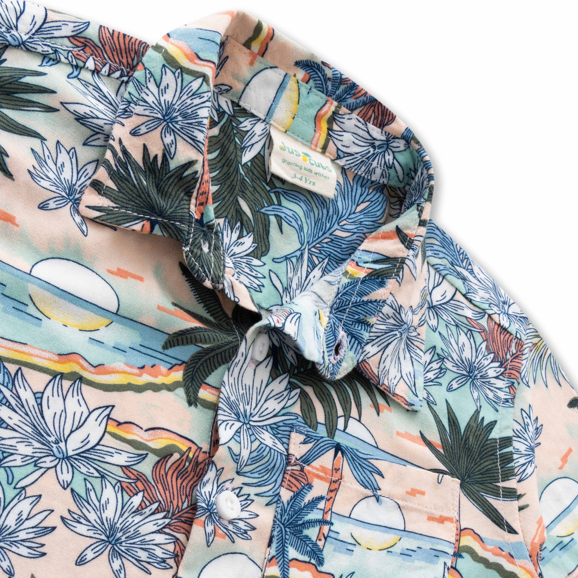 "Boys' Tropical Print Short Sleeve Button-Up Shirt – Sunset Beach Theme"