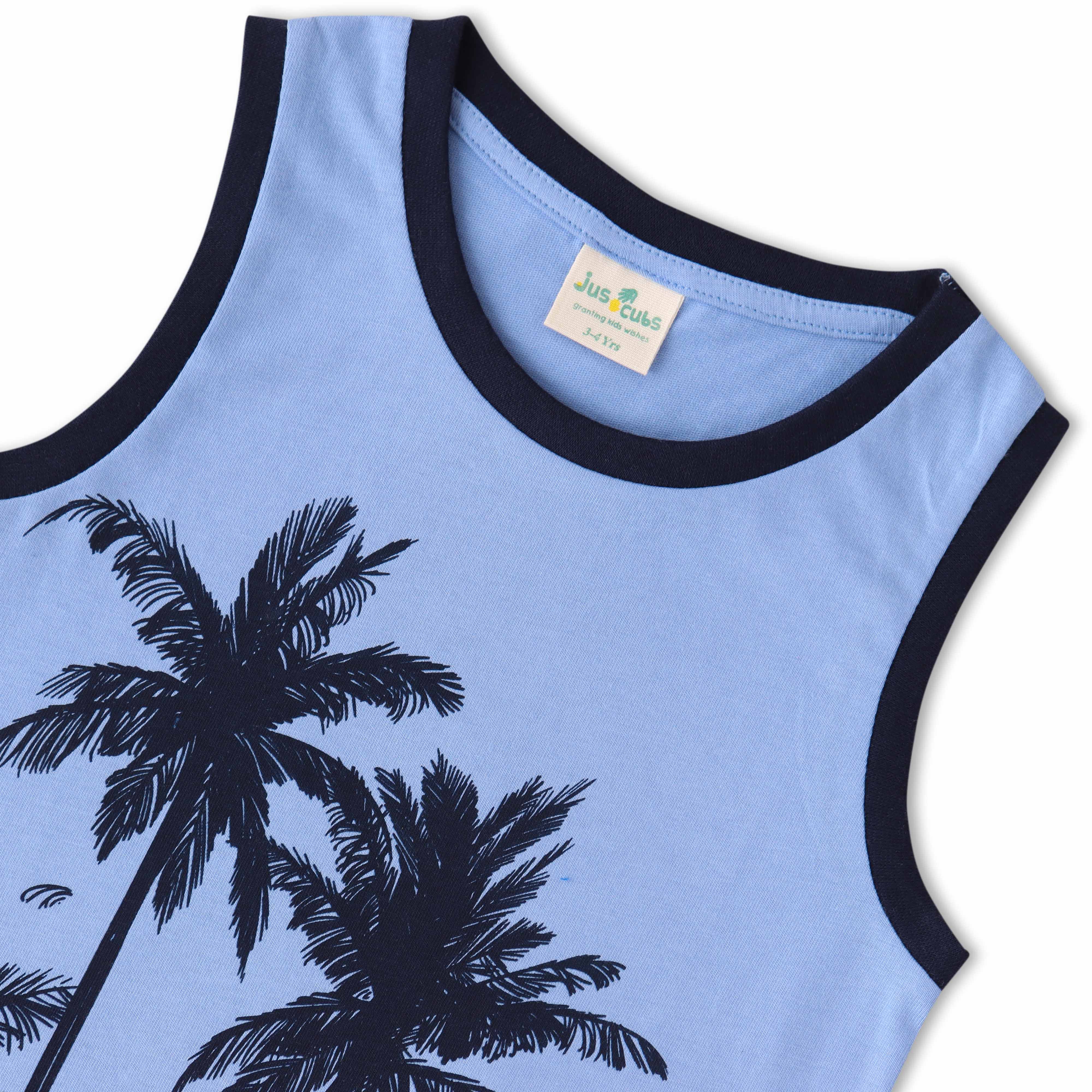 Tropical Sunset Print Sleeveless T-shirt for Kids – Soft Cotton Casual Wear