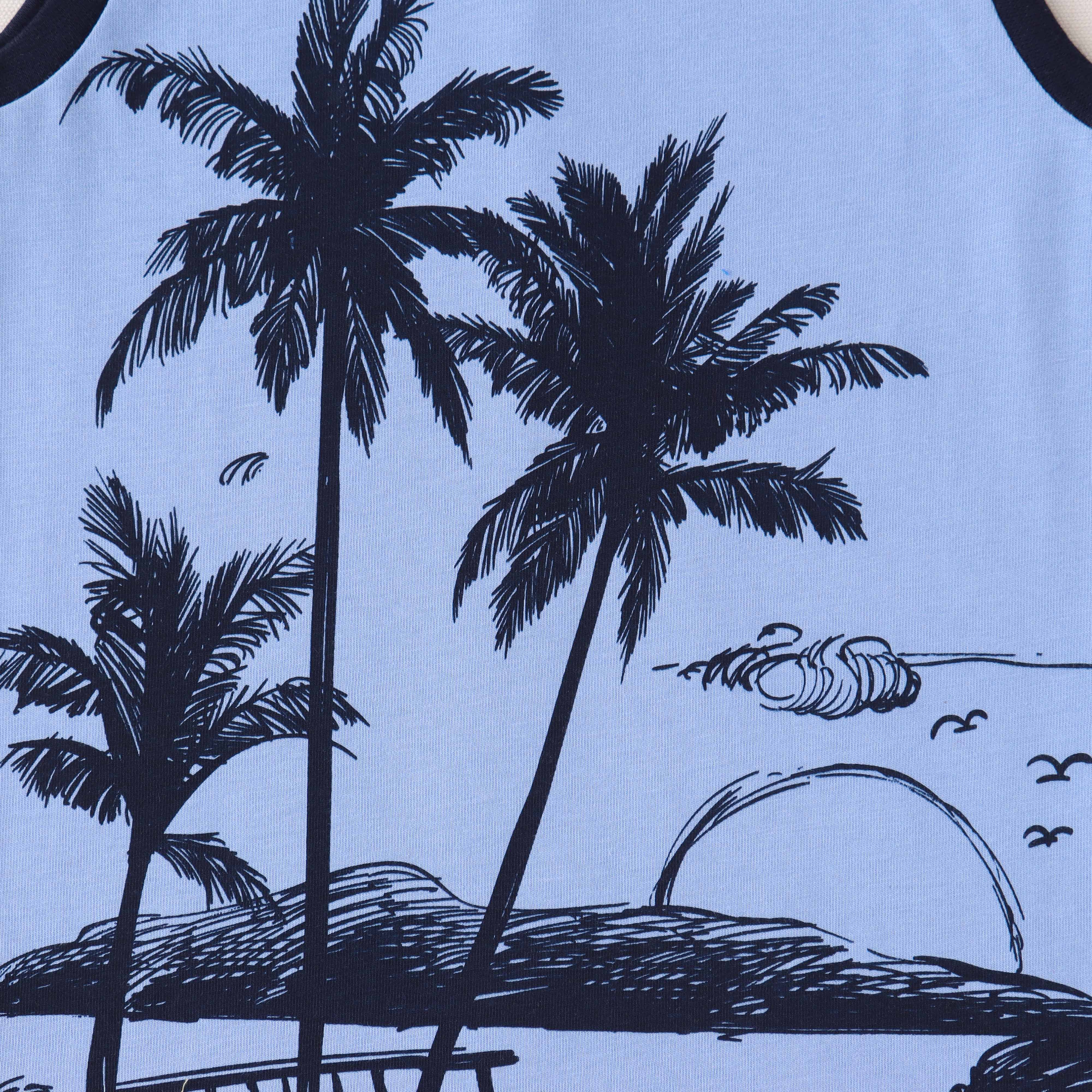 Tropical Sunset Print Sleeveless T-shirt for Kids – Soft Cotton Casual Wear