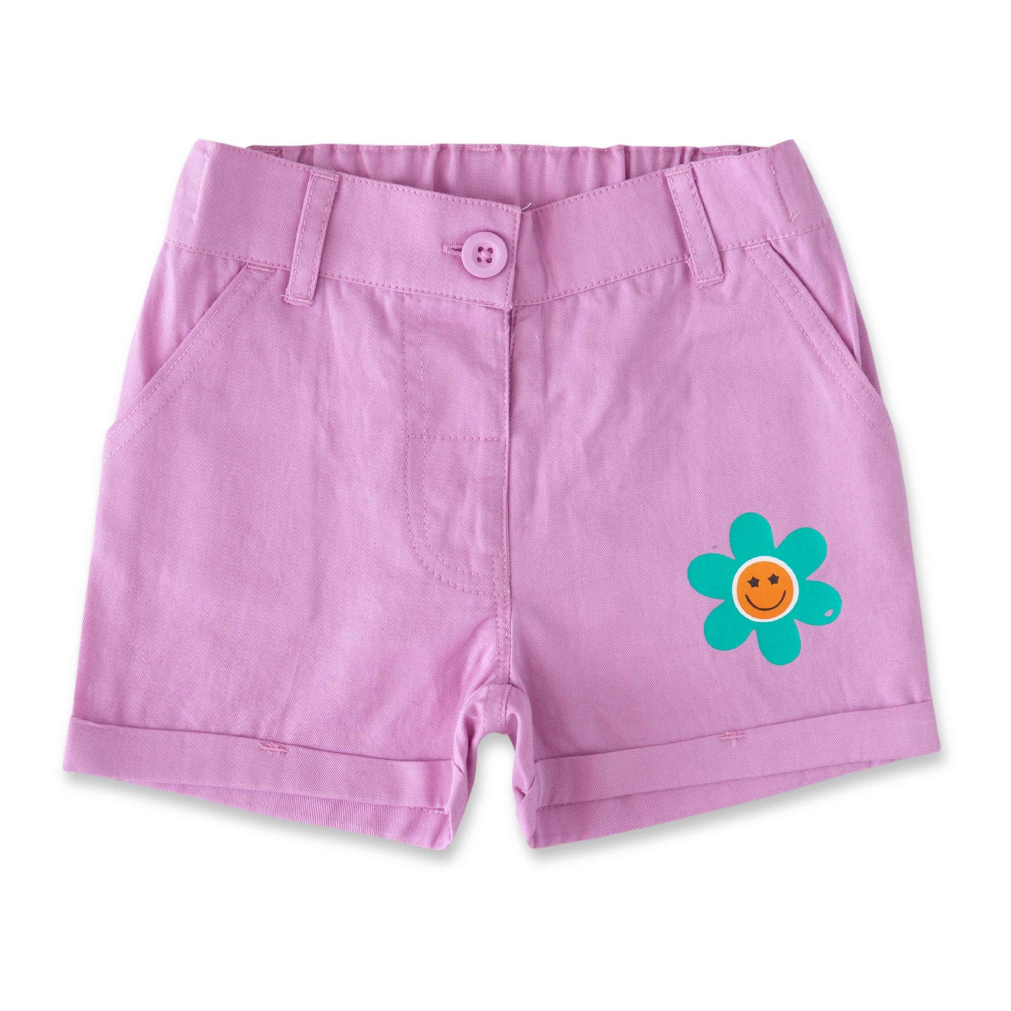 Baby Girls' Floral Fun Outfit Set – Yellow Smiley Flower T-Shirt & Pink Shorts, Cute & Comfortable Summer Wear