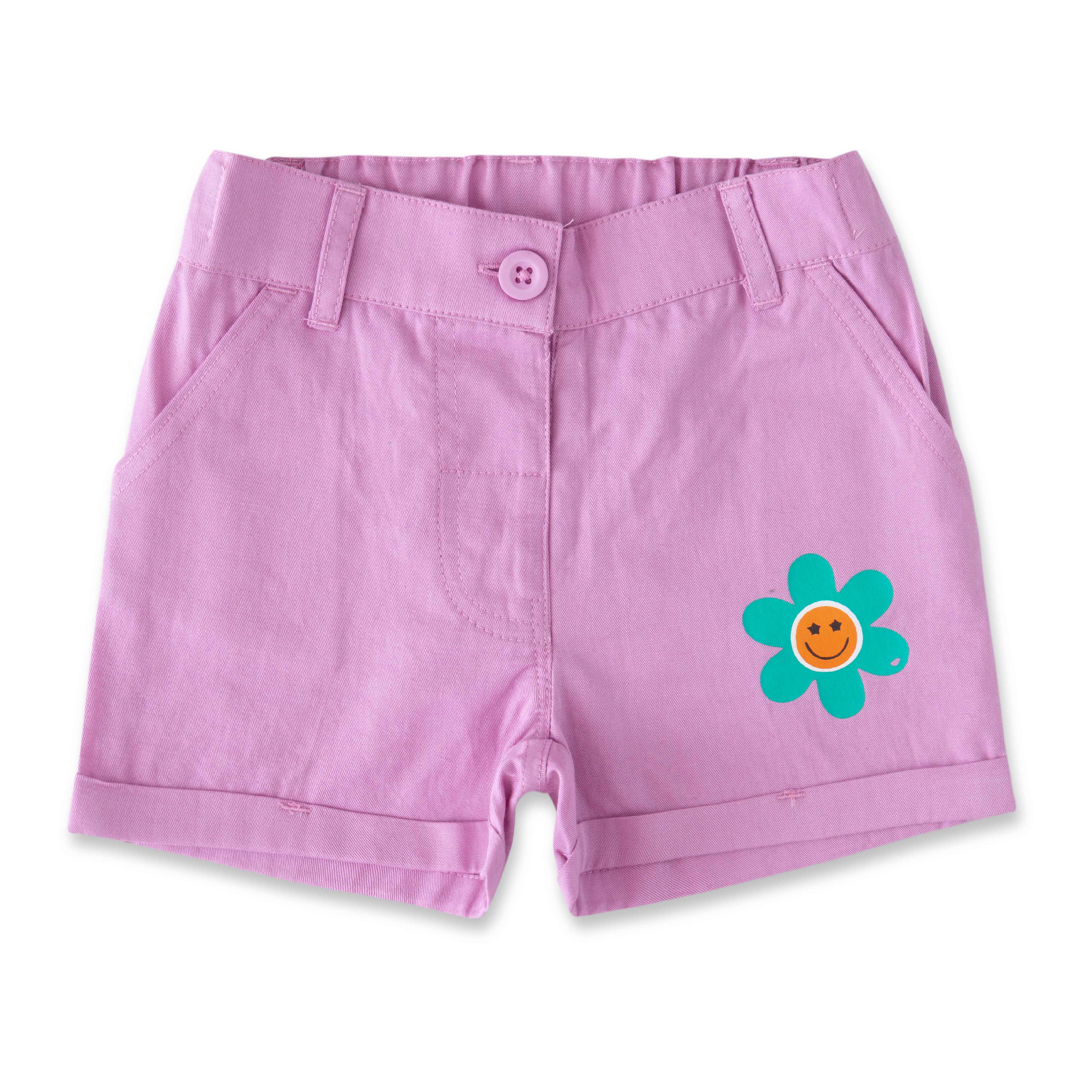 Baby Girls' Floral Fun Outfit Set – Yellow Smiley Flower T-Shirt & Pink Shorts, Cute & Comfortable Summer Wear