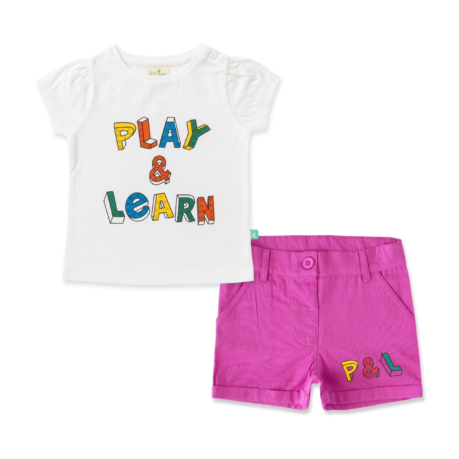 Baby Girls' Play & Learn Outfit Set – Graphic T-Shirt & Pink Shorts, Fun & Casual Wear