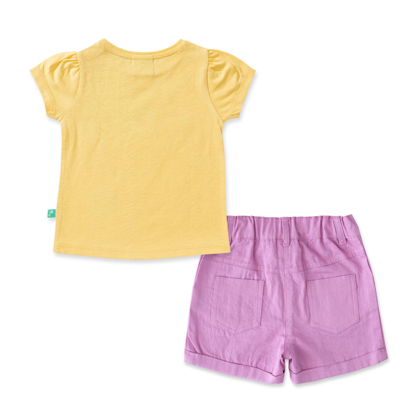Baby Girls' Floral Fun Outfit Set – Yellow Smiley Flower T-Shirt & Pink Shorts, Cute & Comfortable Summer Wear
